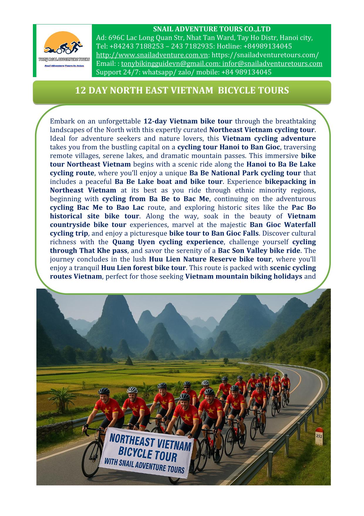 12 DAY VIETNAM NORTHEAST BICYCLE TOURS