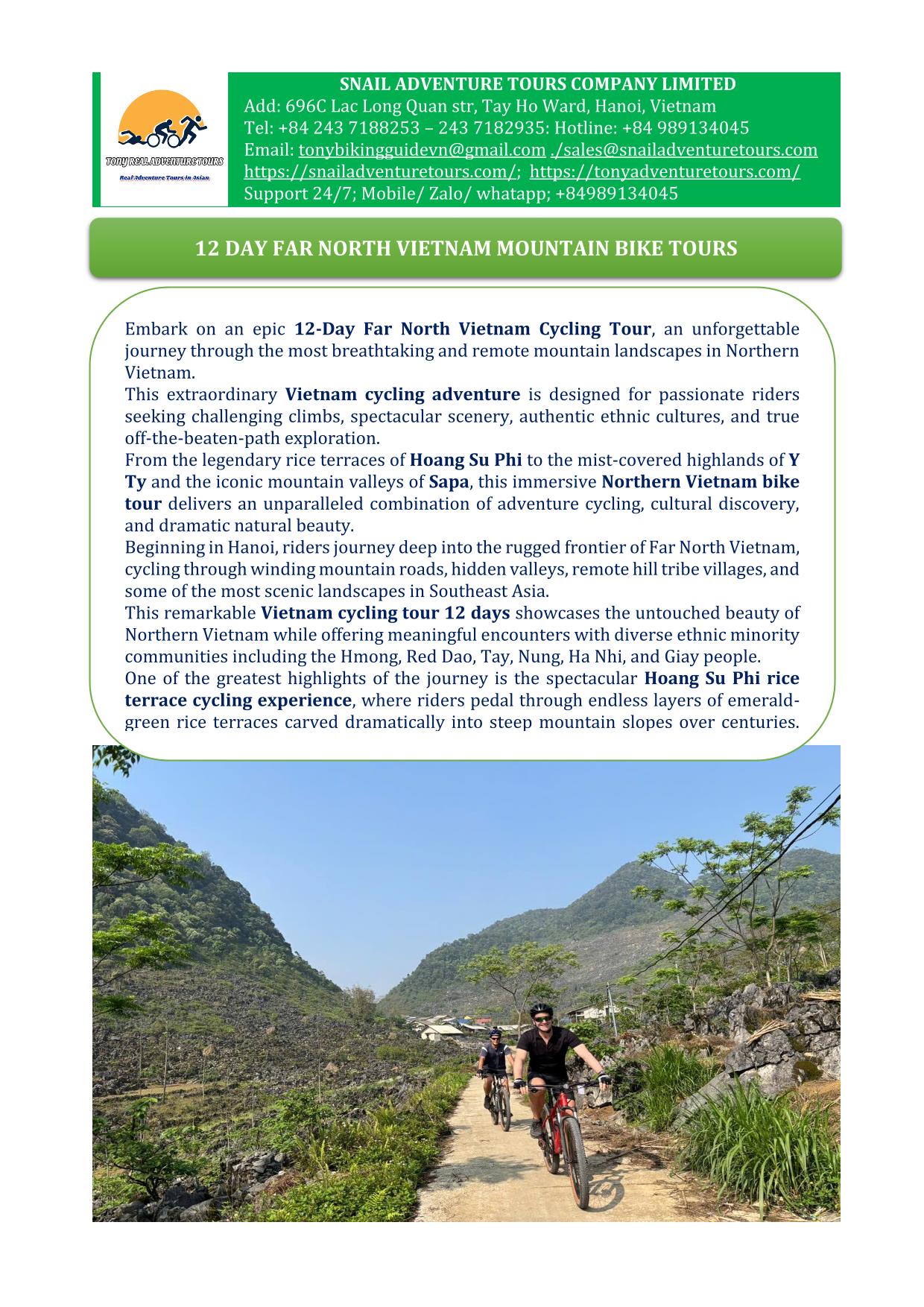 12 DAY NORTHERN VIETNAM ADVENTURE CYCLING TOUR