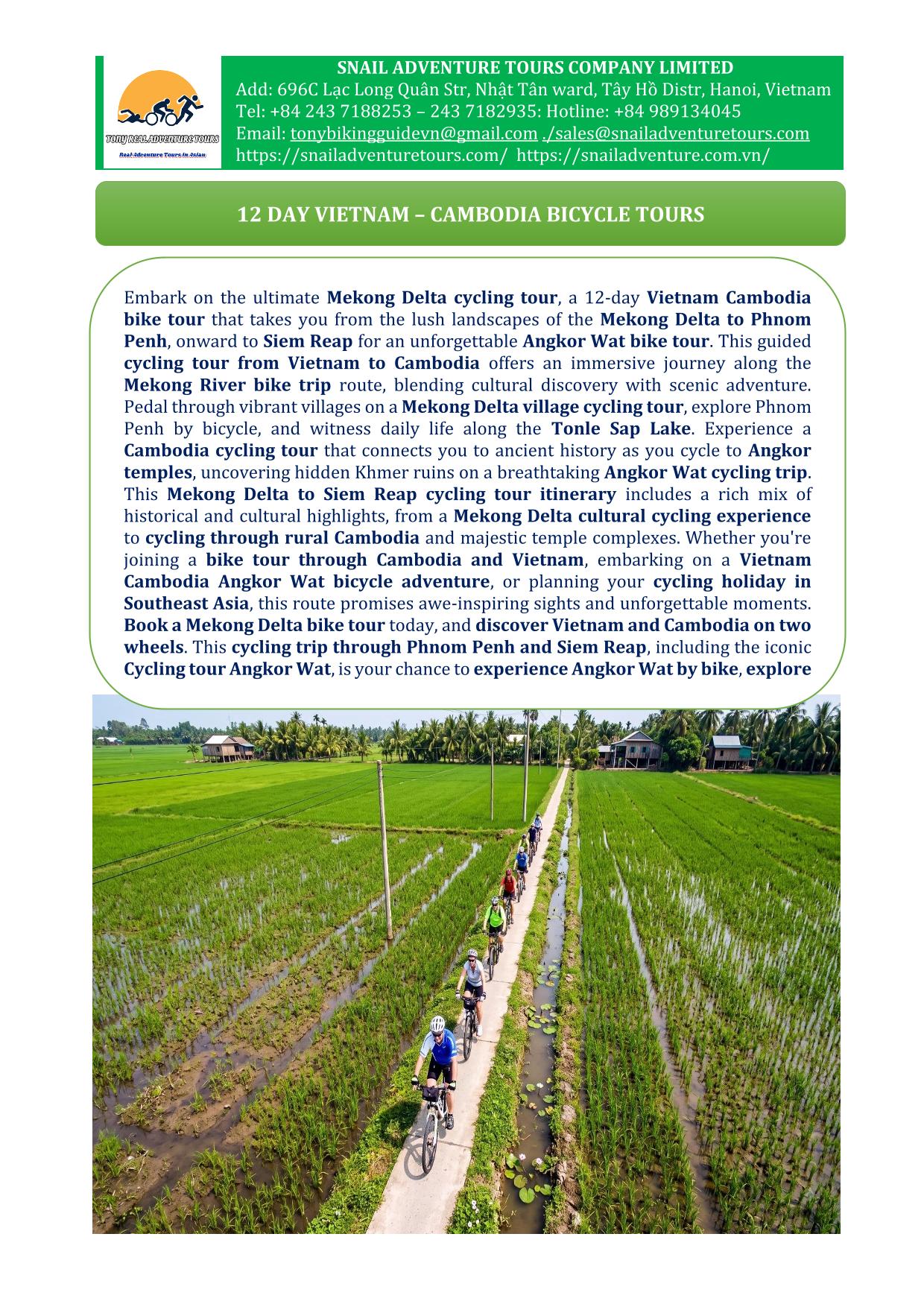 12 DAY VIETNAM -CAMBODIA BICYCLE TOURS
