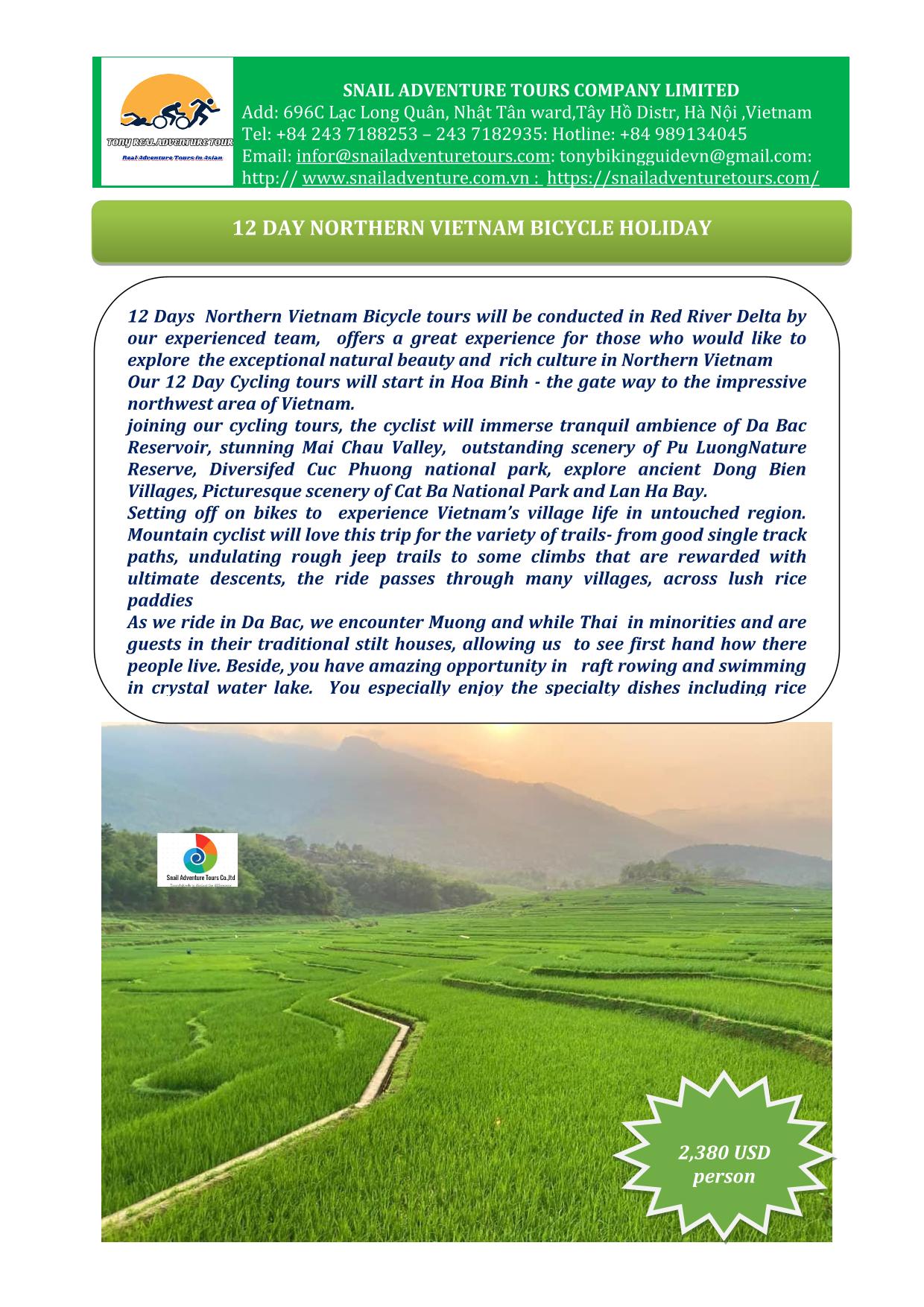 12 DAY NORTHERN VIETNAM FAMILY BICYCLE TOURS