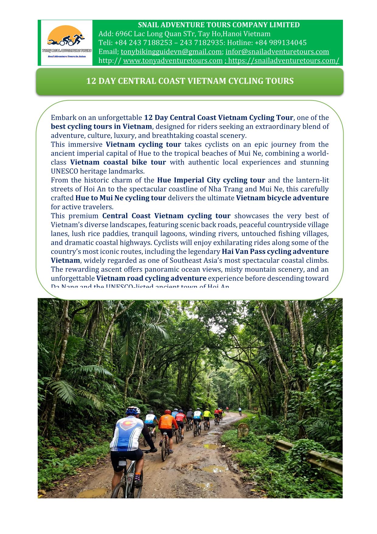 12 DAY - VIETNAM 'S CENTRAL COAST BICYCLE TOURS