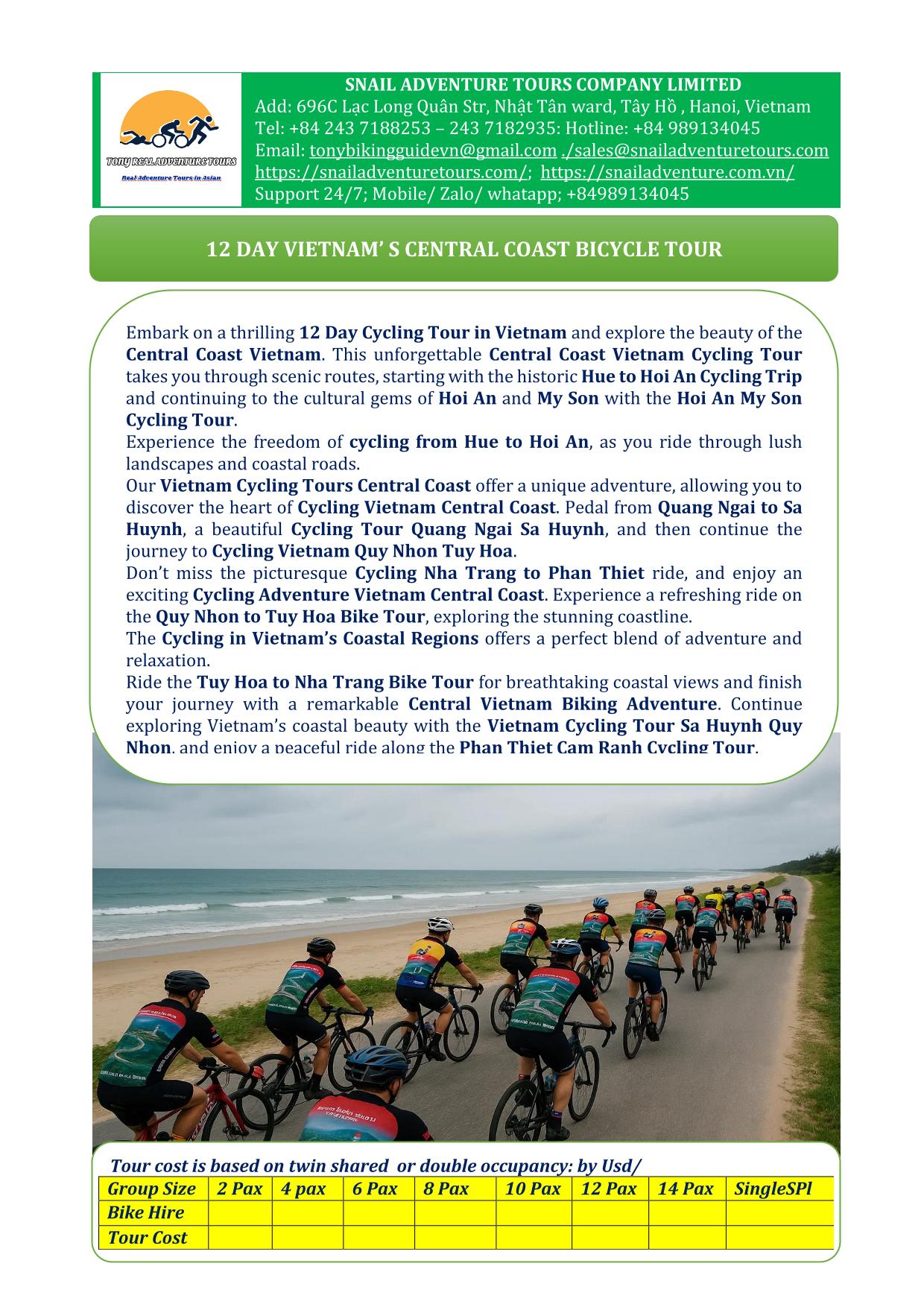 12 DAY - VIETNAM 'S CENTRAL COAST BICYCLE TOURS