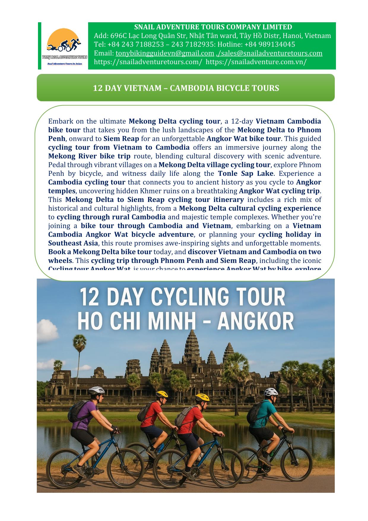 12 DAY VIETNAM -CAMBODIA BICYCLE TOURS