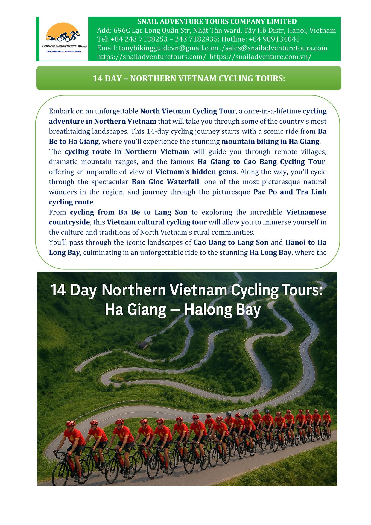 14 DAY BABE - HA GIANG - CAO BANG - HALONG BAY BICYCLE TOURS