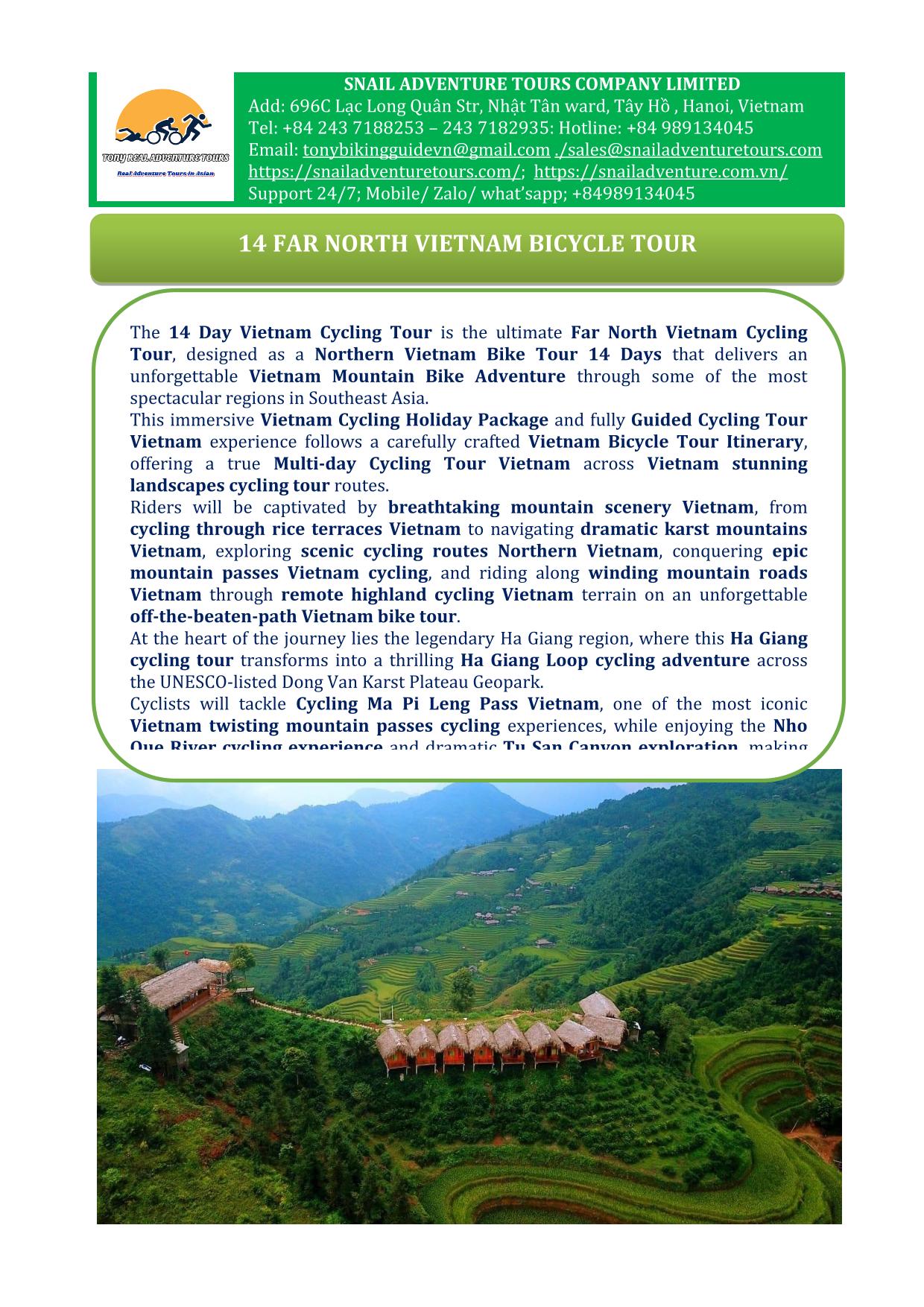 14 DAY NORTHERN VIETNAM CYCLING TOUR: HANOI - HA GIANG - MU CANG CHAI