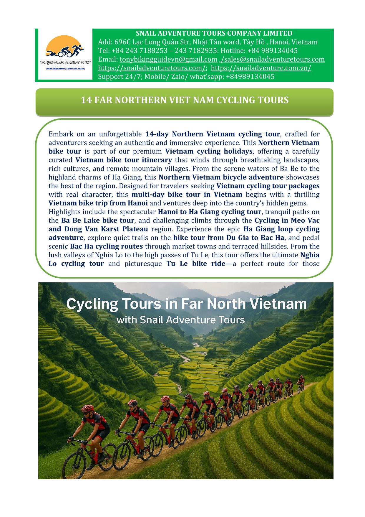 14 DAY NORTHERN VIETNAM CYCLING TOUR: HANOI - HA GIANG - MU CANG CHAI