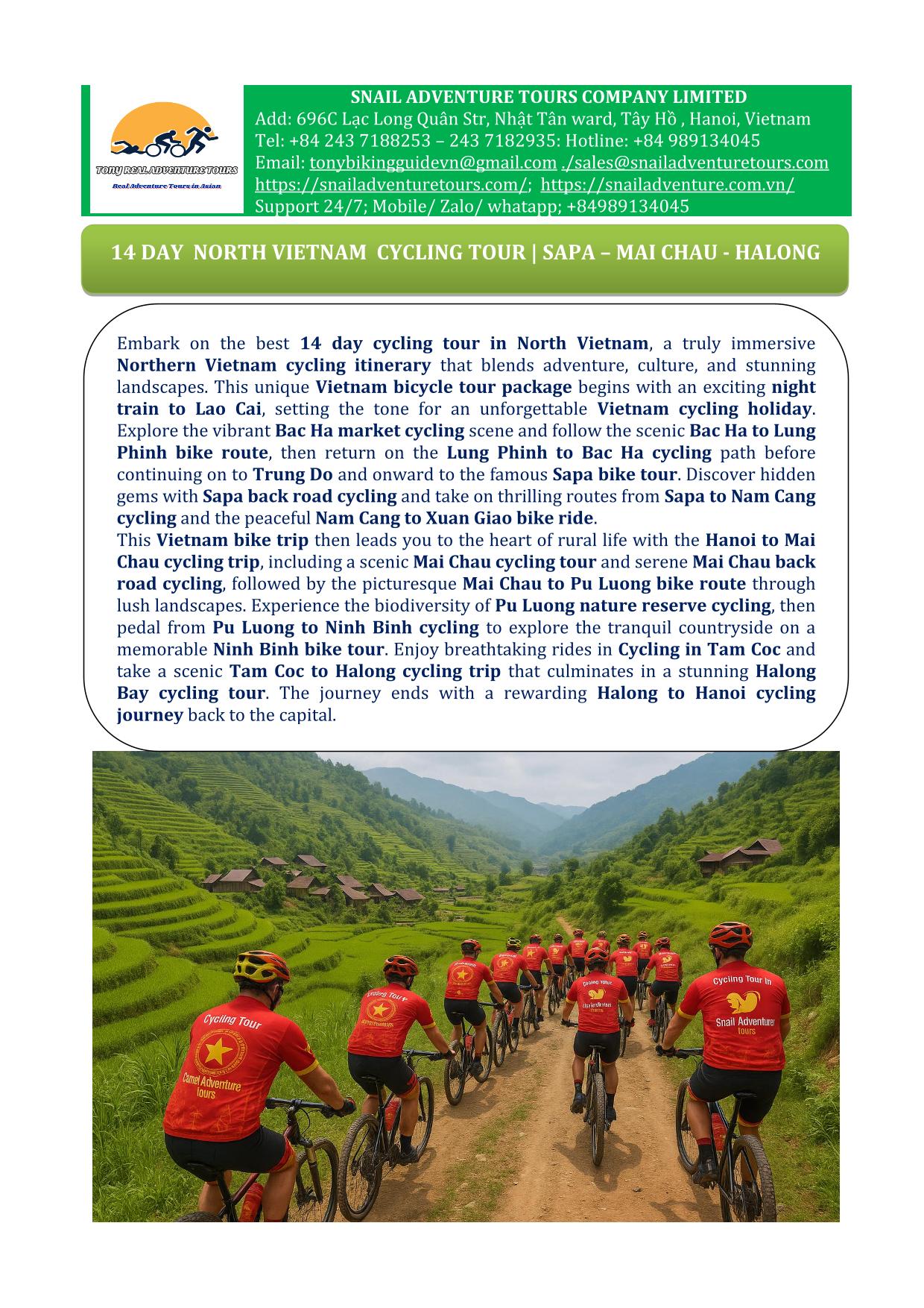 14 DAY NORTH VIETNAM CYCLING TOURS| SAPA -MAI CHAU - HALONG