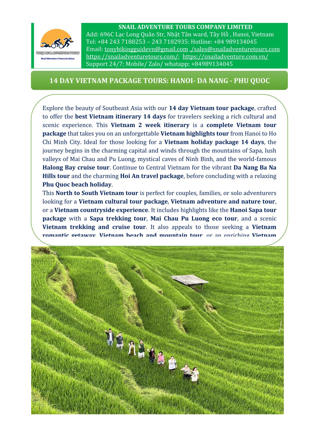 14 DAY VIETNAM PACKAGE TOUR: HANOI - DANANG - PHU QUOC