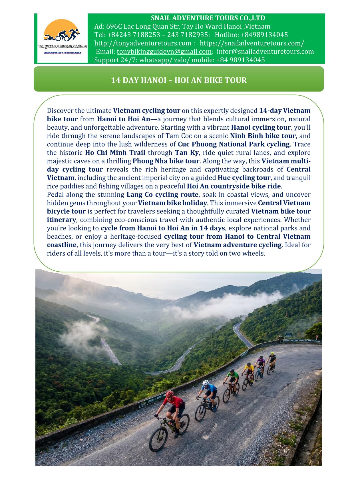 15 DAY LEGENDARY ROAD HANOI - HOI AN BICYCLE TOUR