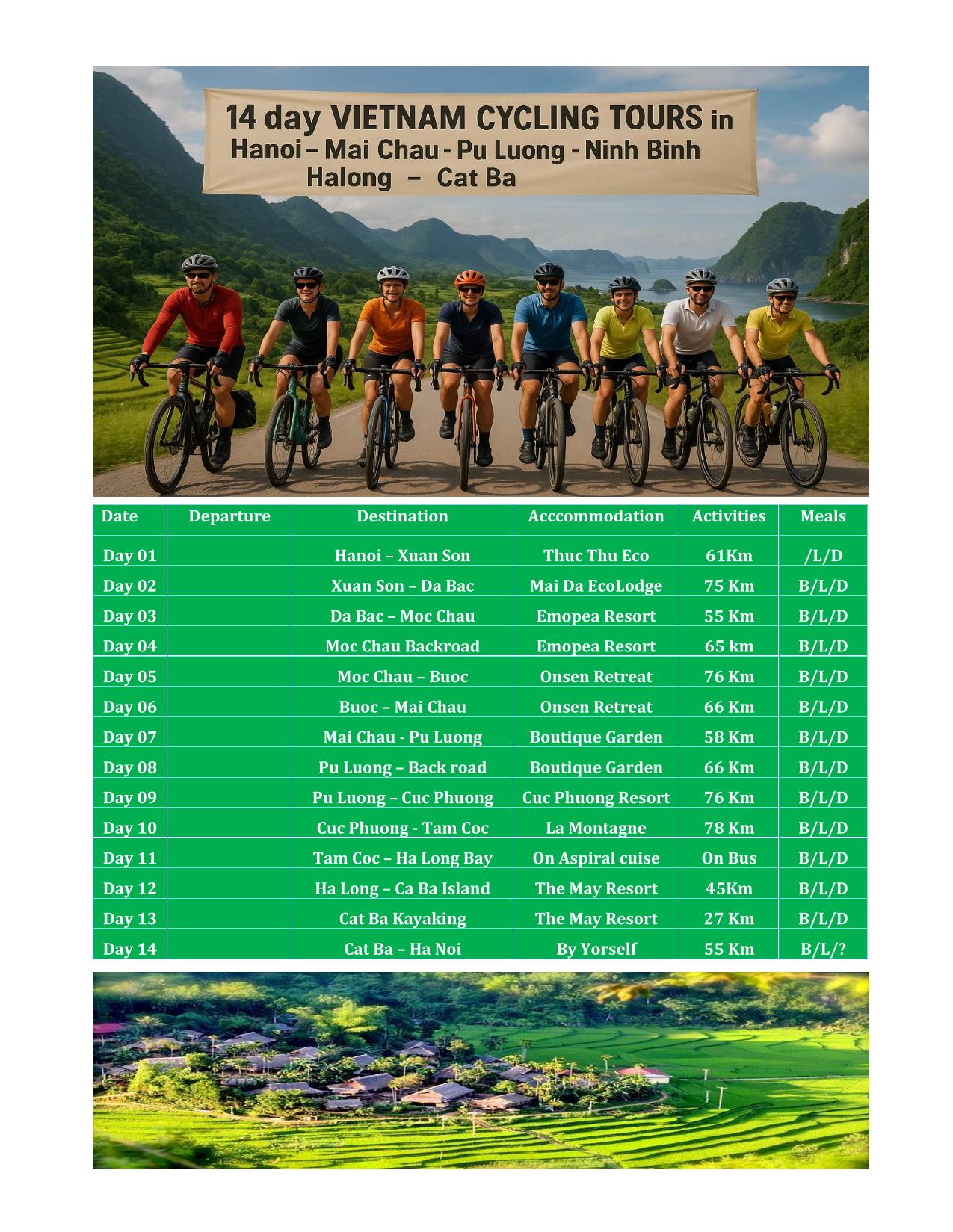 14 DAY NORTH VIETNAM CYCLING ADVETURE TOURS: HANOI -NINH BINH - HALONG