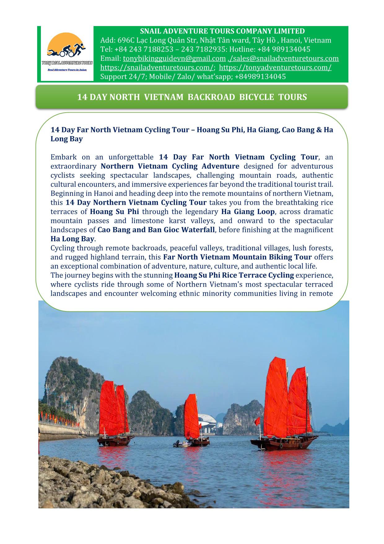 14 DAY NORTHERN VIETNAM BACKROAD CYCLE TOUR