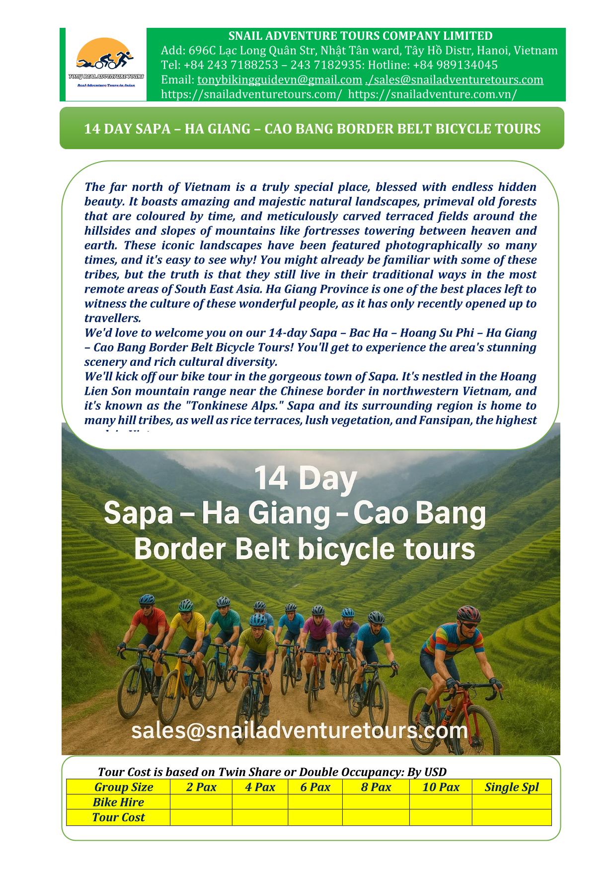 14 DAY - SAPA  - HA GIANG - CAO BANG BORDER BELT BICYCLE TOURS
