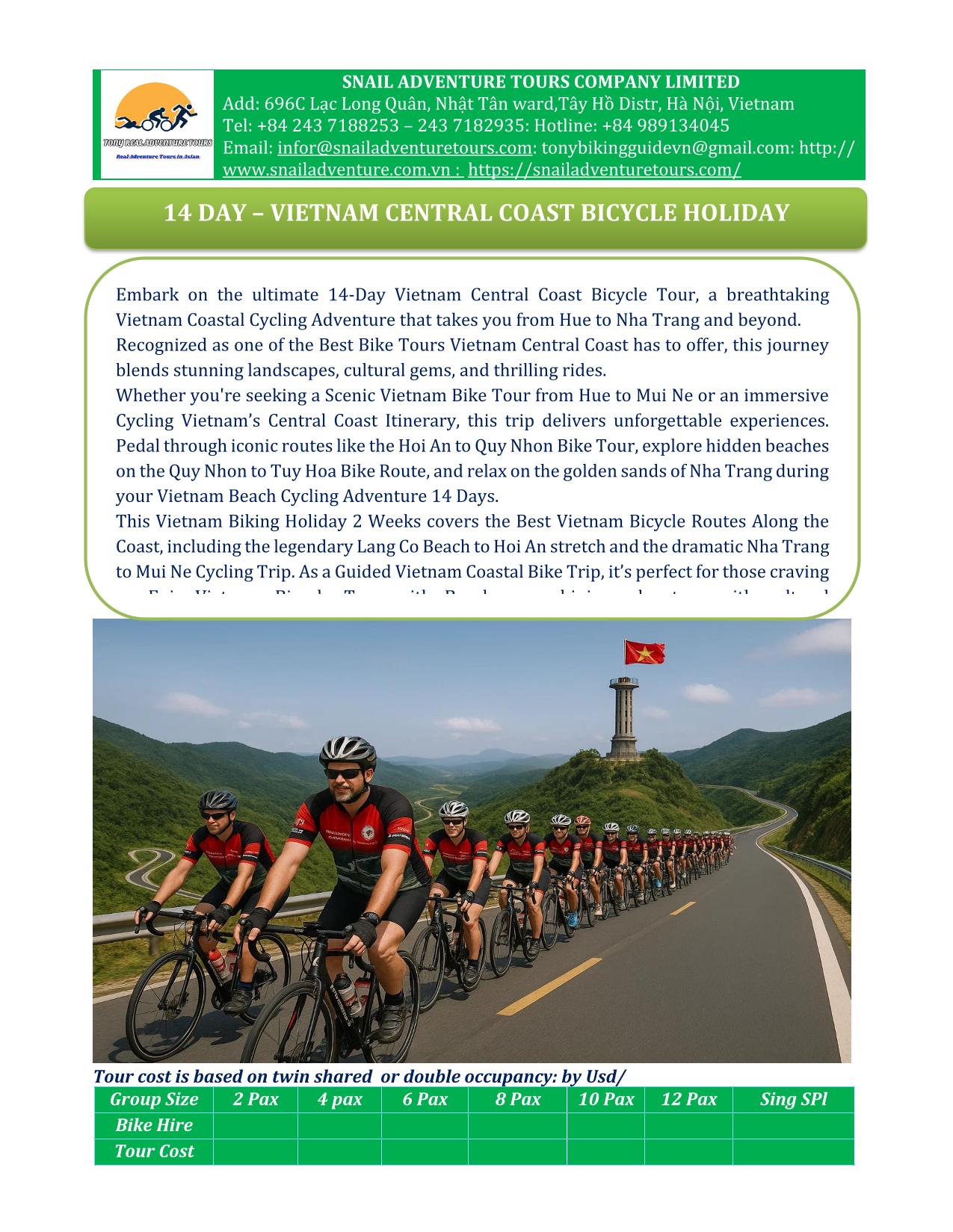 14 DAY VIETNAM CENTRAL COAST BICYCLE HOLIDAY