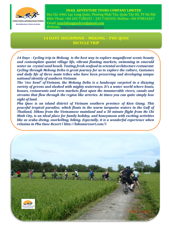 14 DAY - HO CHI MINH - MEKONG DELTA - PHU QUOC BICYCLE HOLIDAY