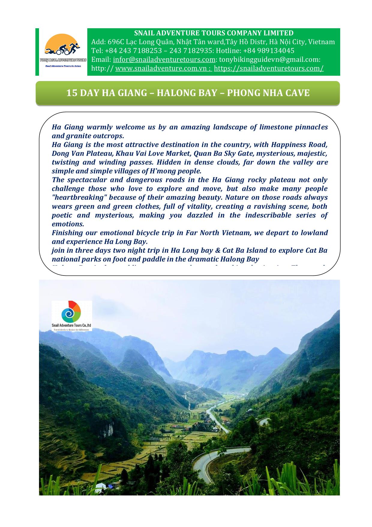 15 DAY HA GIANG - HALONG BAY - PHONG NHA MULTI ADVENTURE TOURS