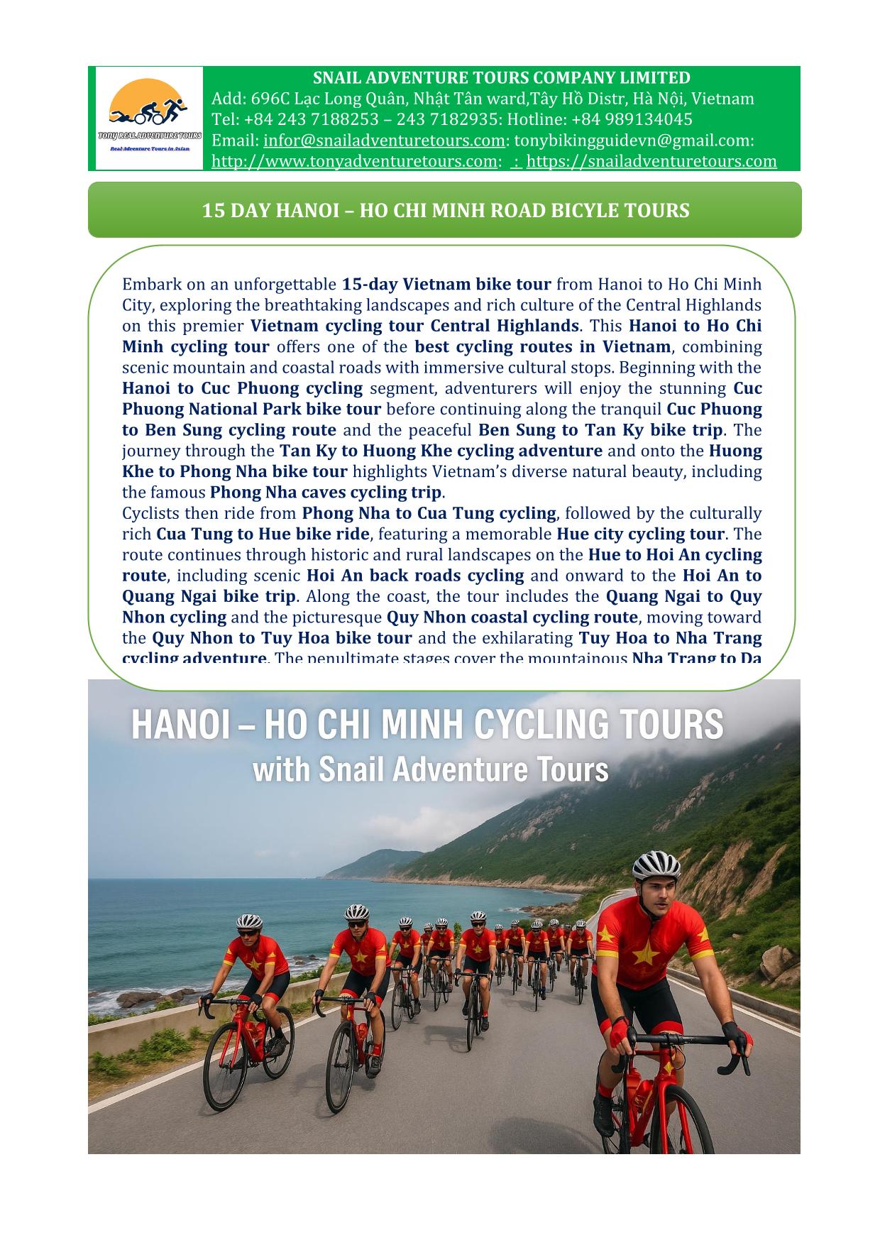 15 DAYS HANOI - HO CHI MINH ROAD BIKE HOLIDAY