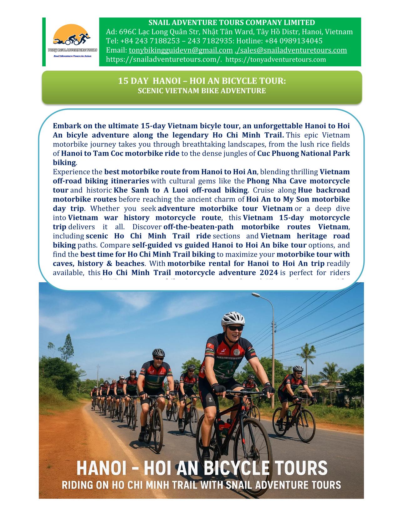 15 DAY LEGENDARY ROAD HANOI - HOI AN BICYCLE TOUR