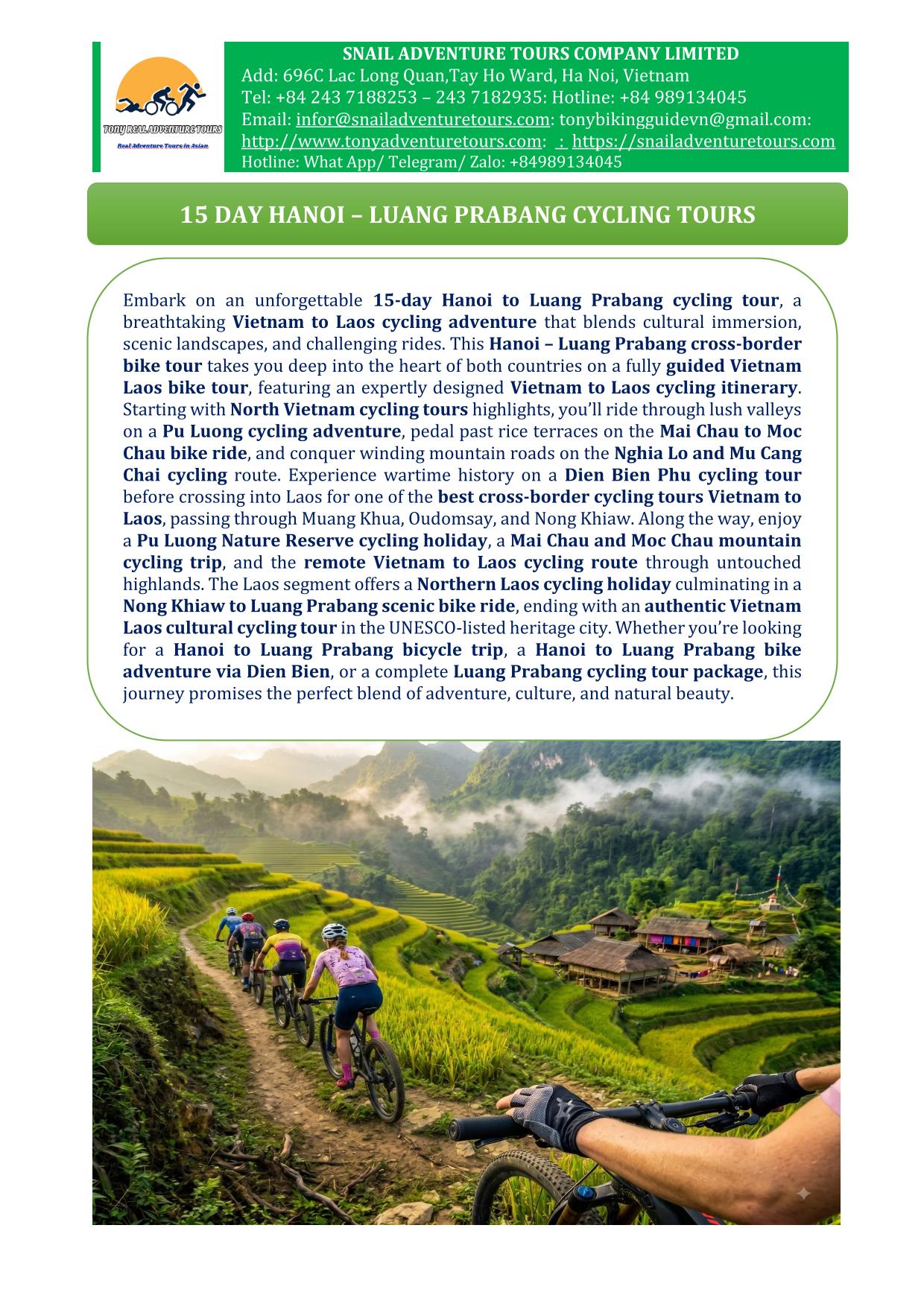 15 DAY HANOI -LUANG PRABANG BICYCLE TOUR: VIETNAM -LAOS CROSS BORDER ADVENTURE