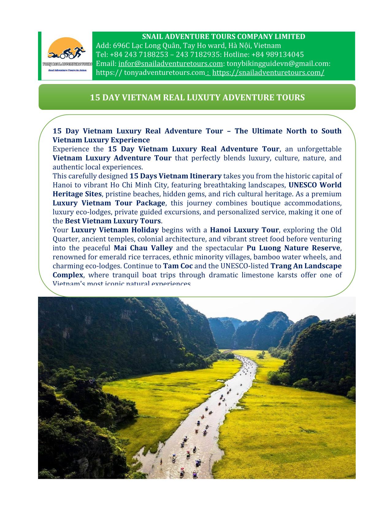 15 DAY VIETNAM REAL PREMIER MUILT ADVENTURE TOURS