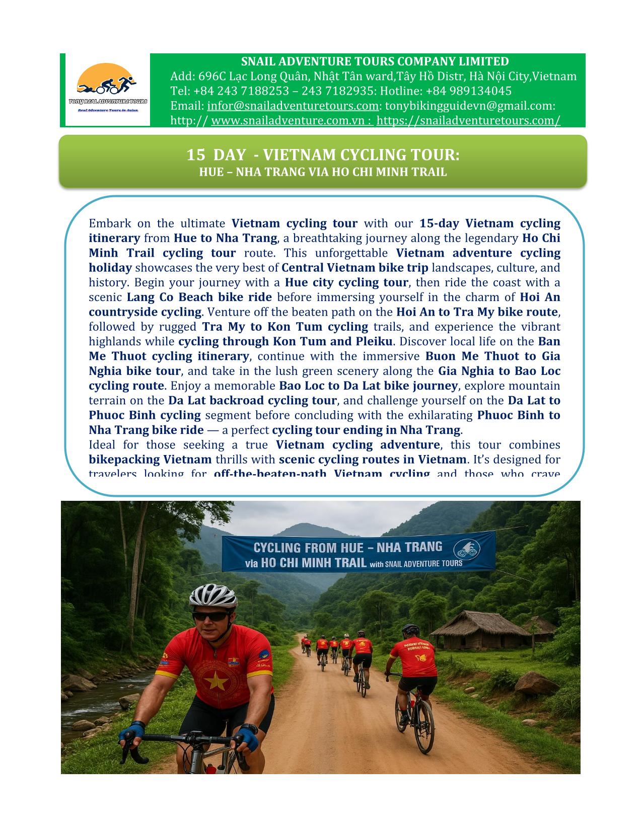 15 DAY VIETNAM CYCLING TOURS | HUE - NHA TRANG VIA HO CHI MINH TRAIL