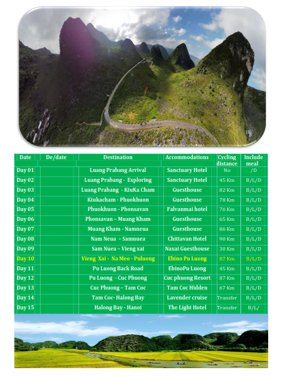 15 DAY LUANG PRABANG - HANOI BICYCLE TOURS