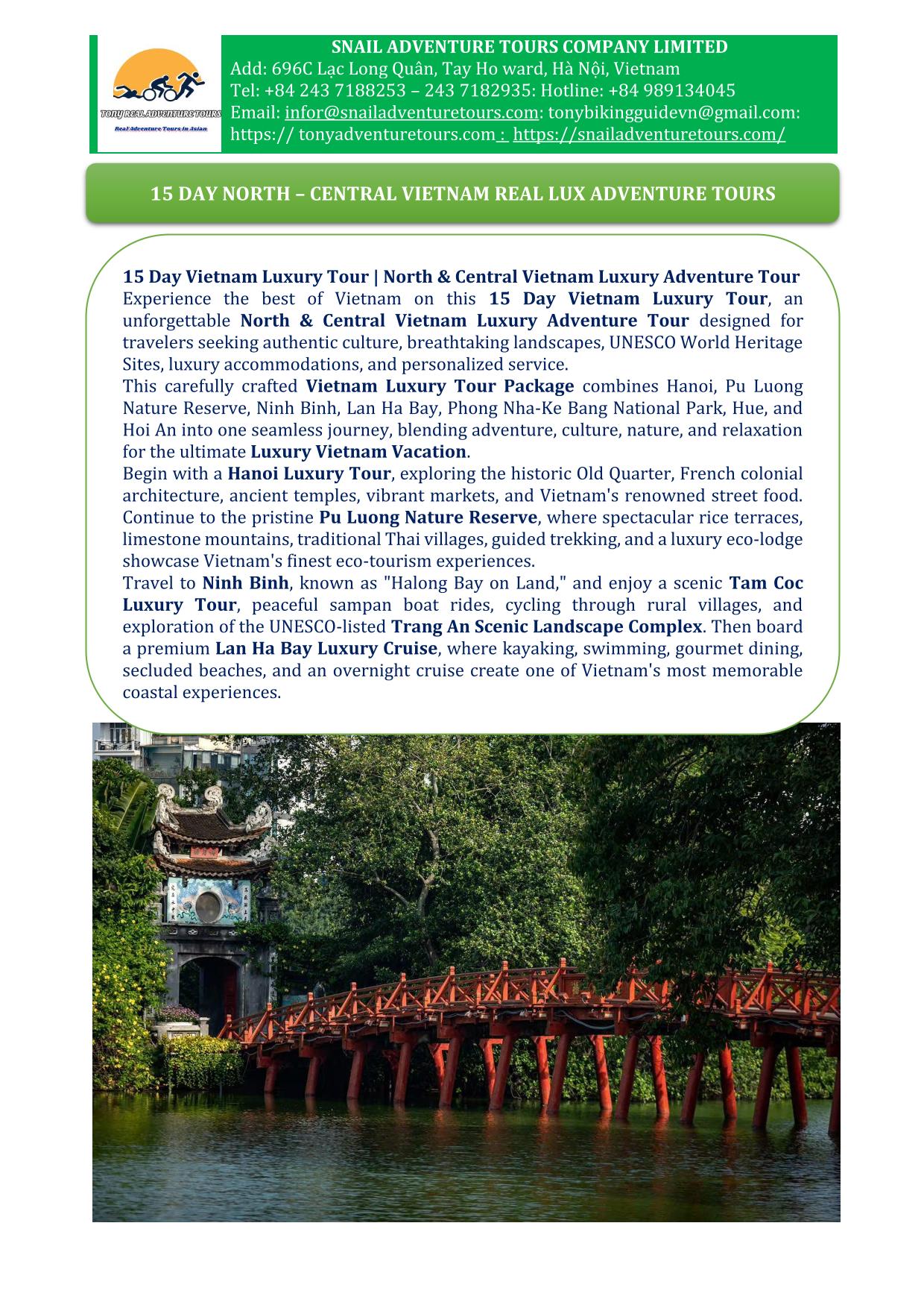 15 DAY NORTH - CENTRAL VIETNAM REAL LUX MULTI ADVENTURE TOURS