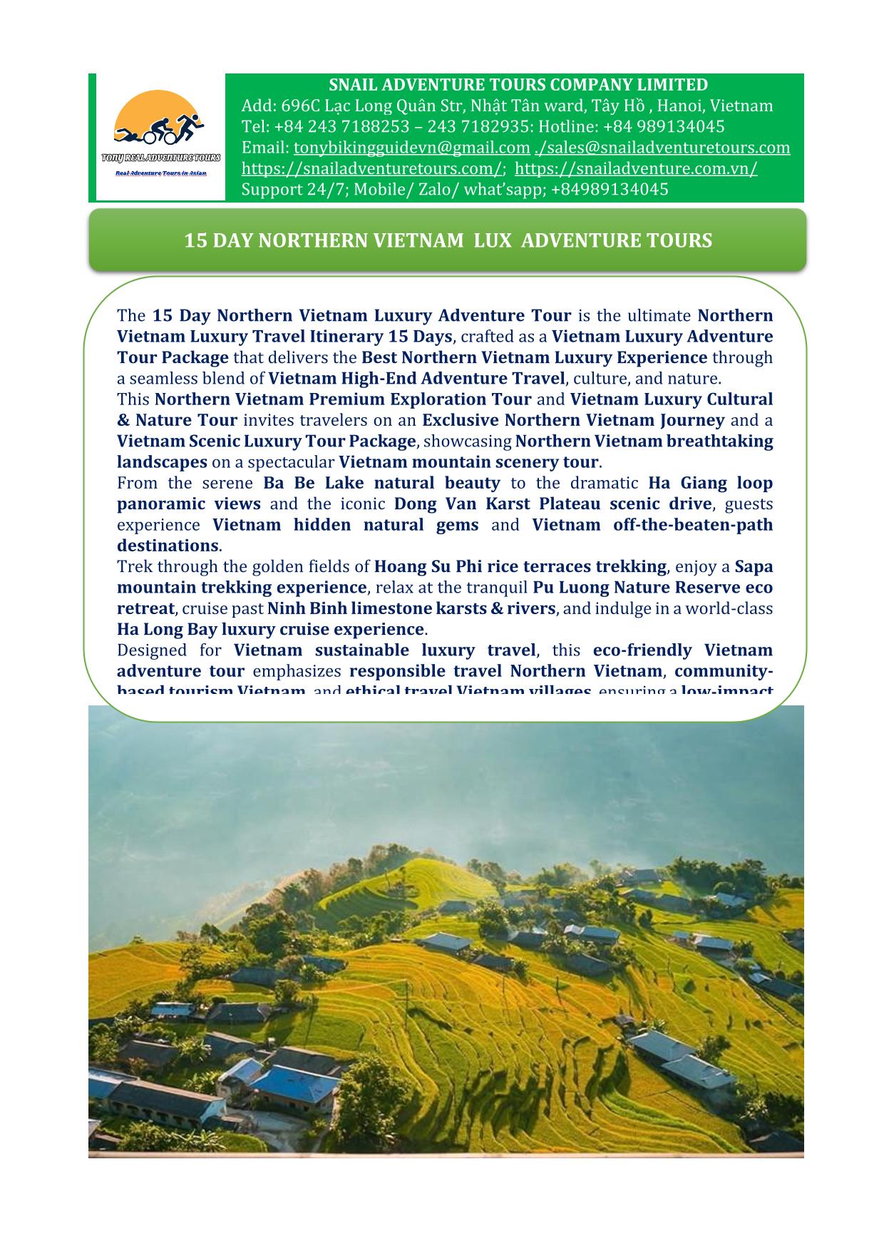 15 DAY NORTH VIETNAM REAL PREMIER ADVENTURE TOURS