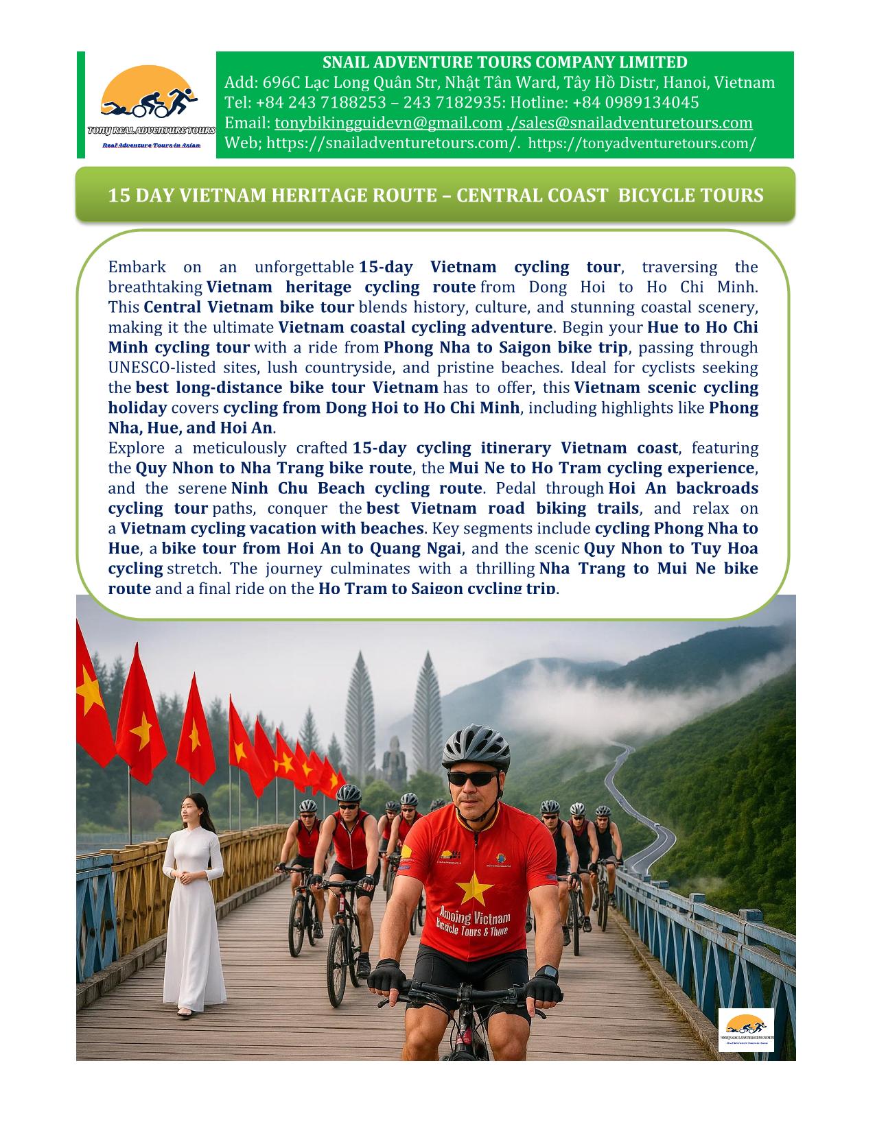 15 DAY VIETNAM HERITAGES ROUTES & CENTRAL COAST BICYCLE HOLIDAY