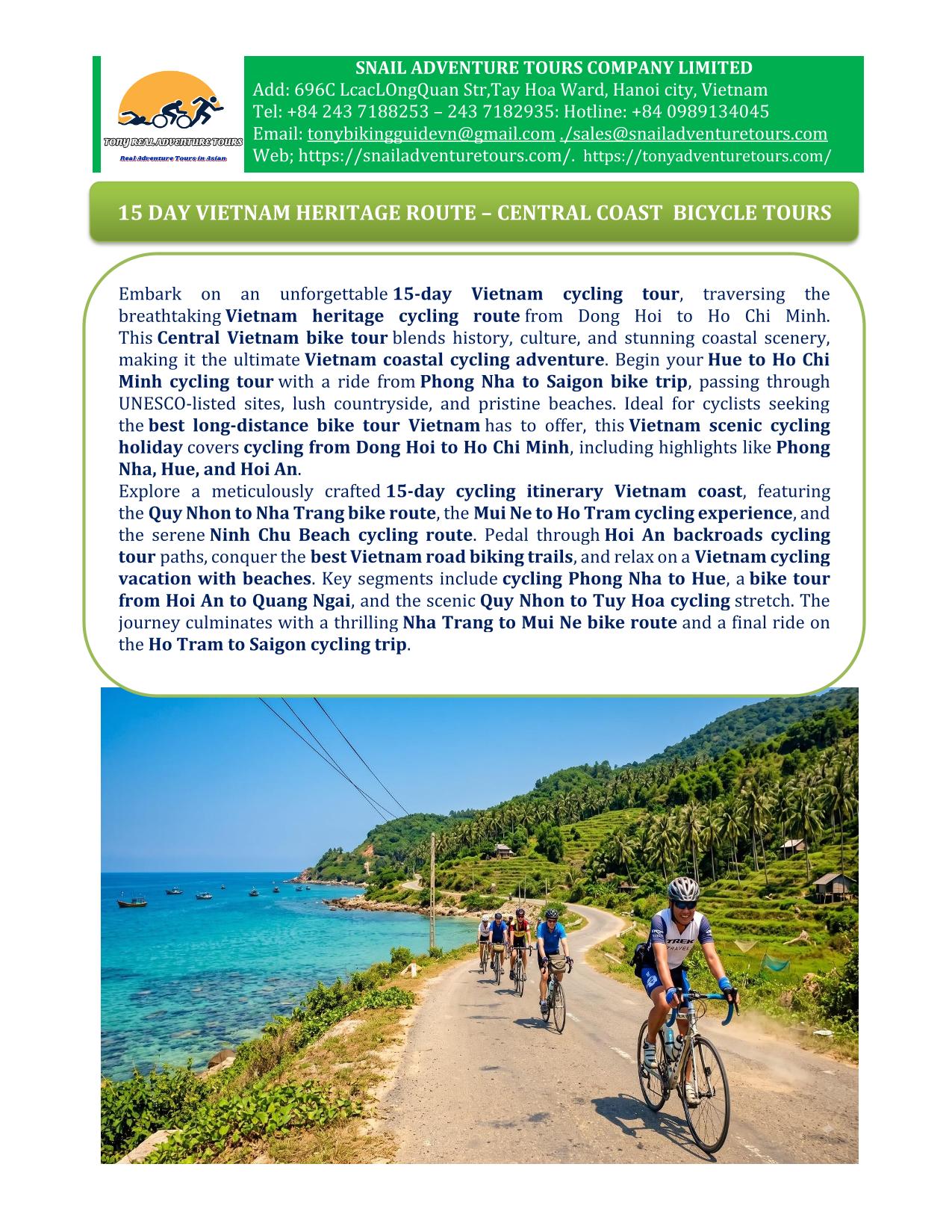 15 DAY VIETNAM HERITAGES ROUTES & CENTRAL COAST BICYCLE HOLIDAY