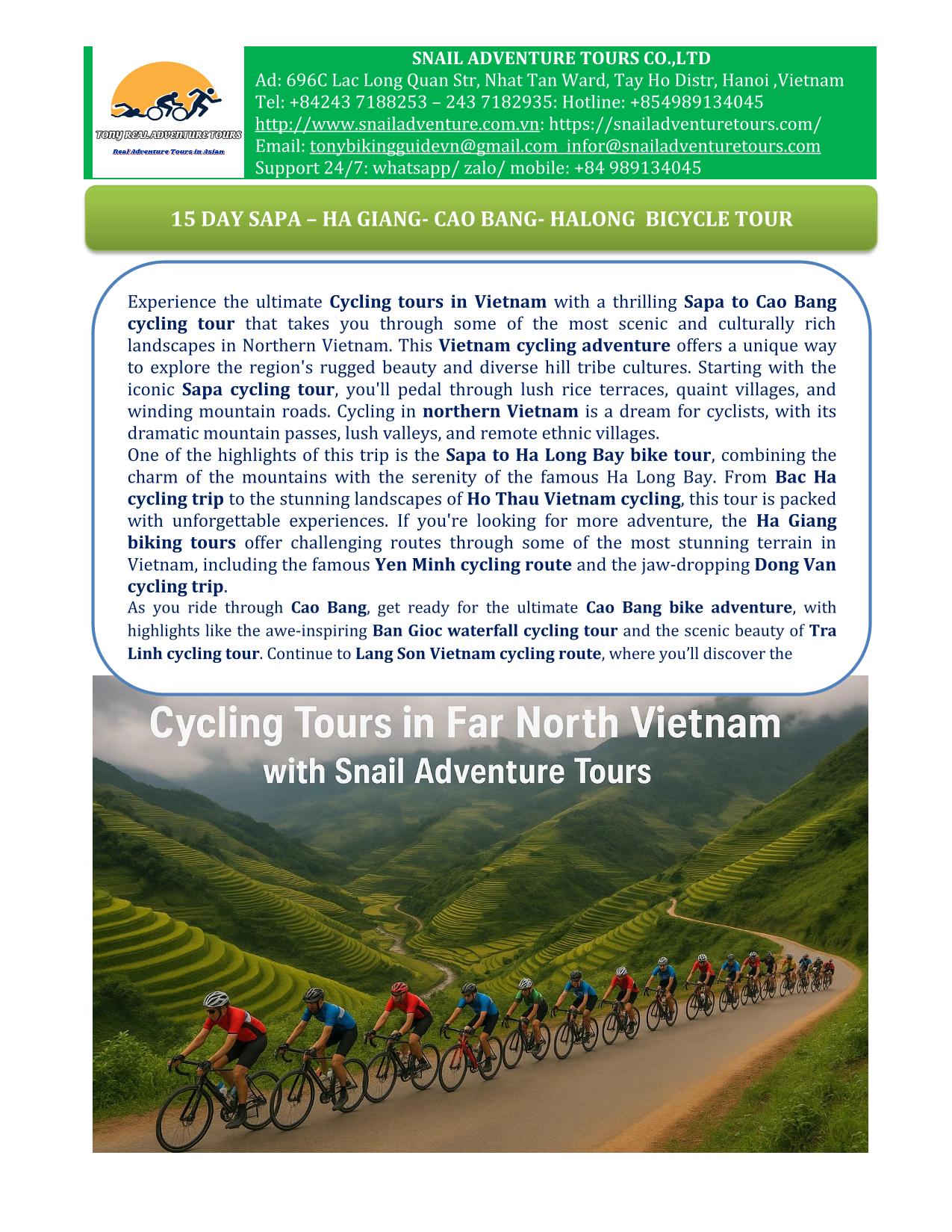 15 DAY - NORTH VIETNAM CYCLING TOURS SAPA - HALONG BAY