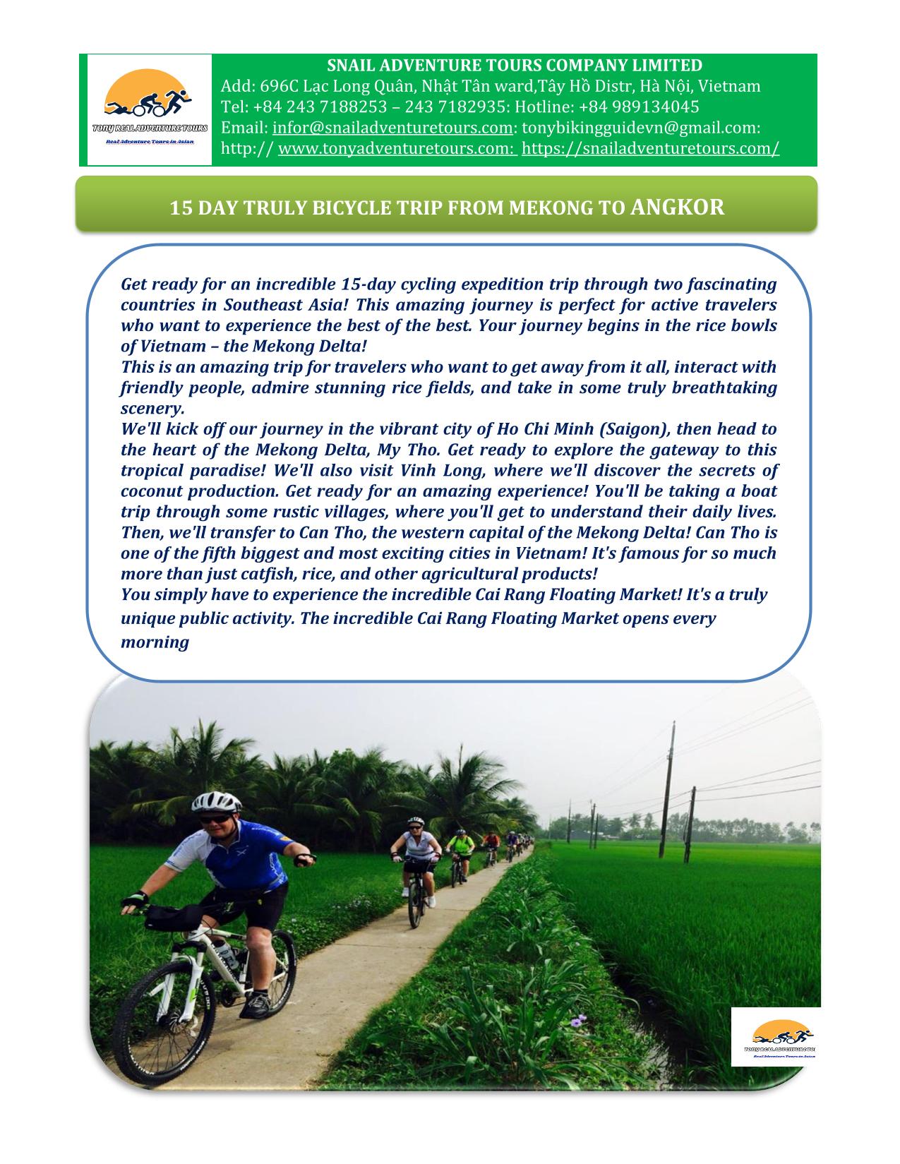 15 DAY TRULY  BICYCLE TRIP FROM MEKONG DELTA TO SIEM REAP