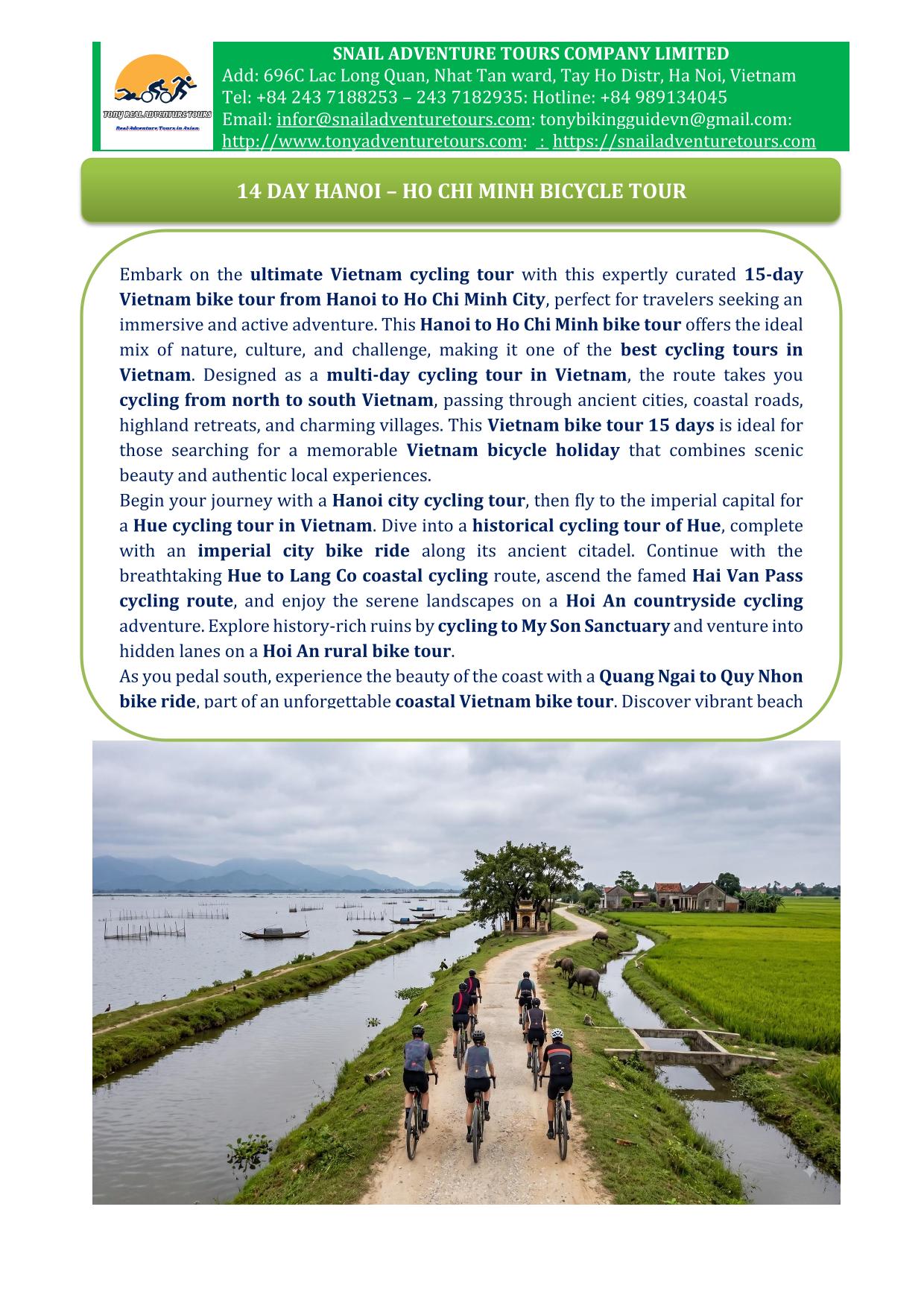 15 DAY - HANOI - HO CHI MINH ( SAI GON ) BICYCLE HOLIDAY