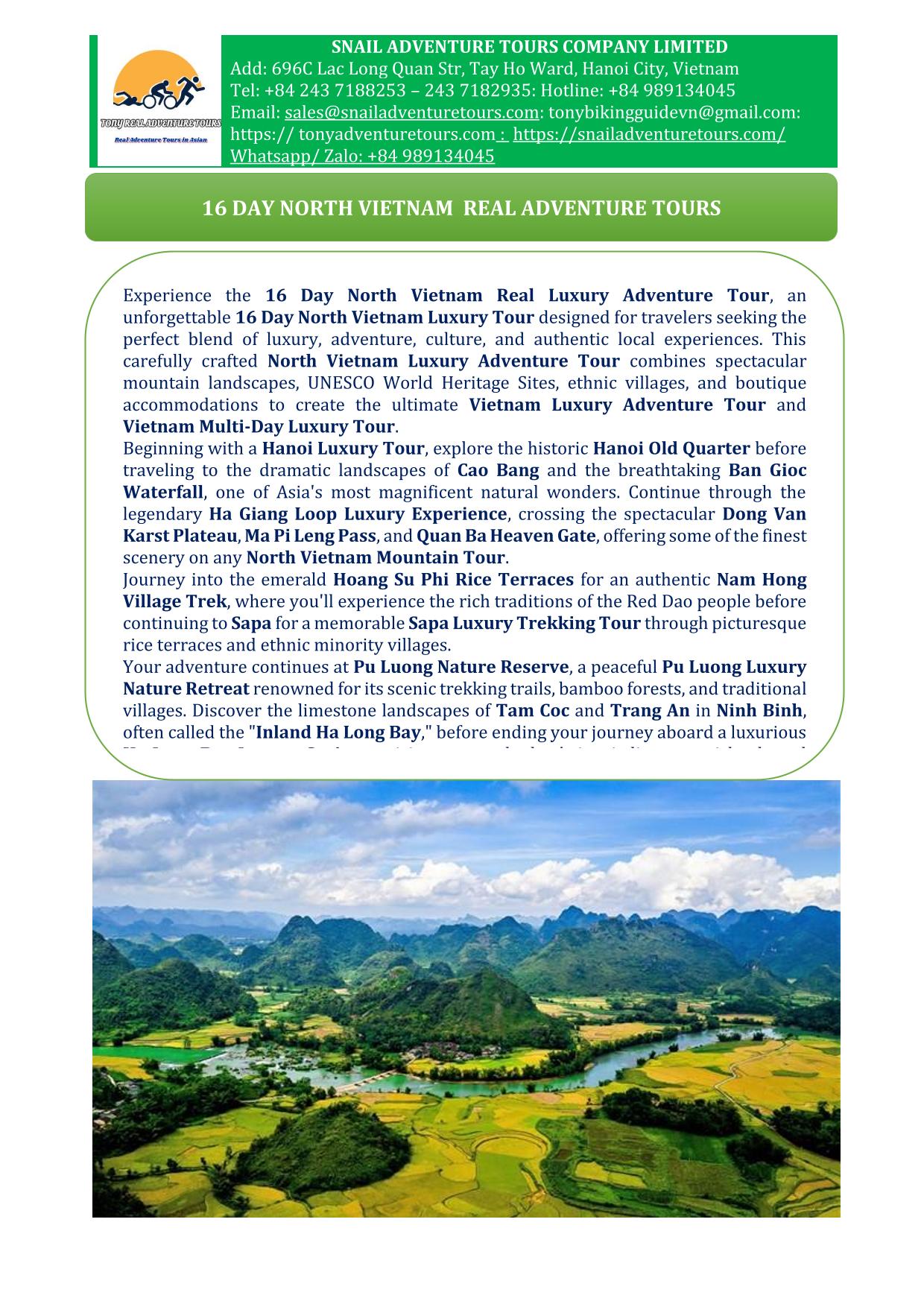 16 DAY FAR NORTH VIETNAM REAL LUX ADVENTURE PACKAGE HOLIDAY