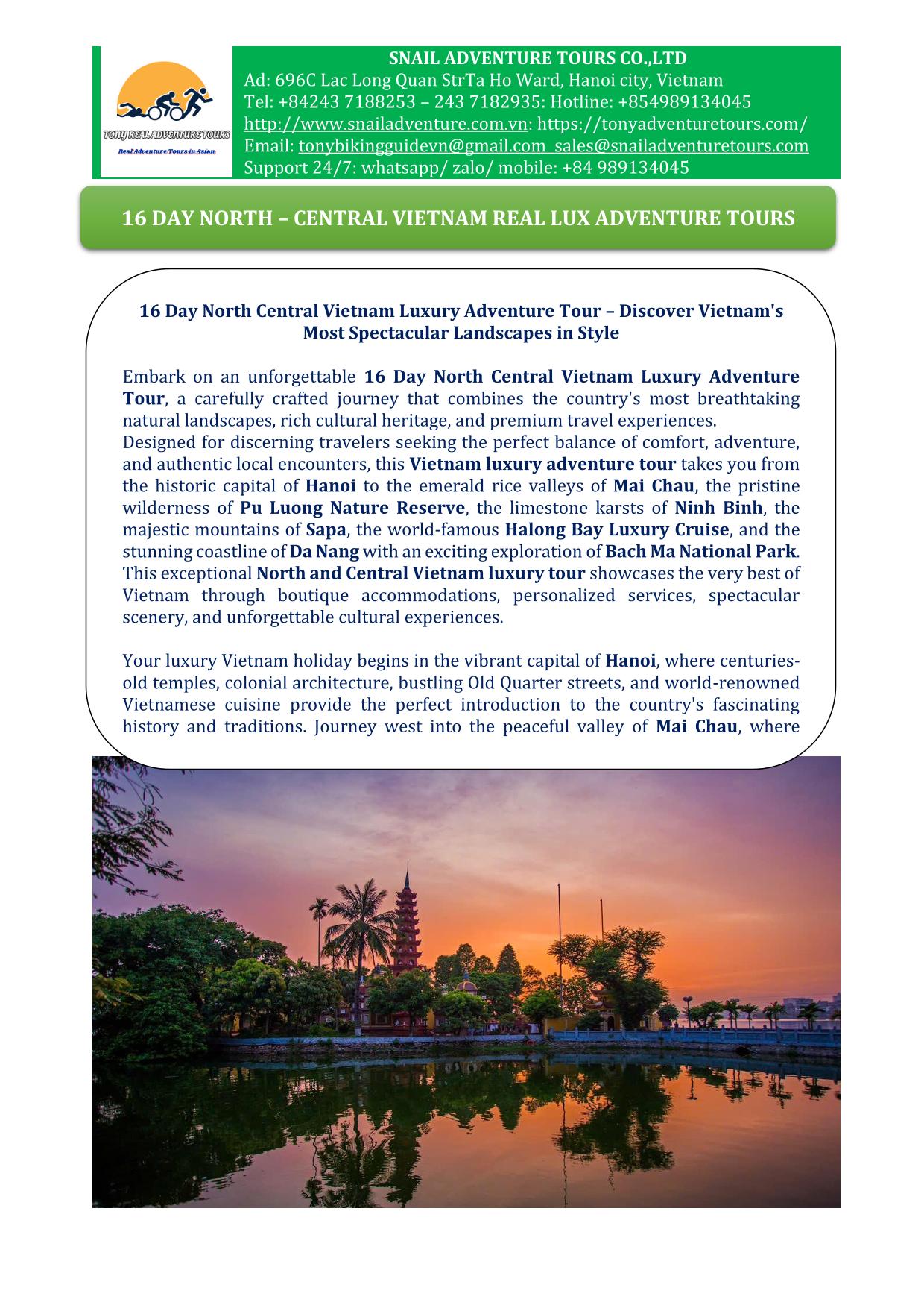 16 DAY NORTH - CENTRAL VIETNAM REAL PREMIER  ADVENTURE HOLIDAY