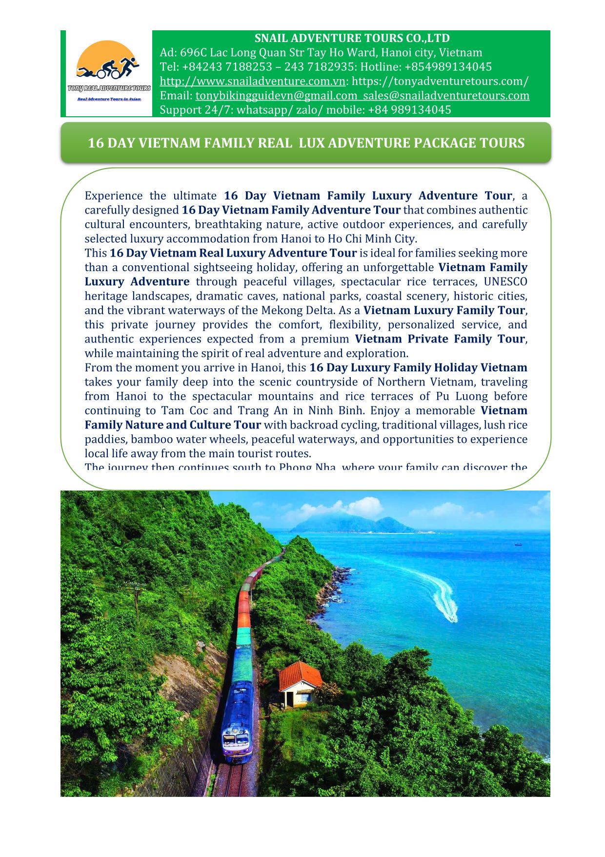 16 DAY VIETNAM FAMILY REAL LUX ADVENTURE PACKAGE HOLIDAY