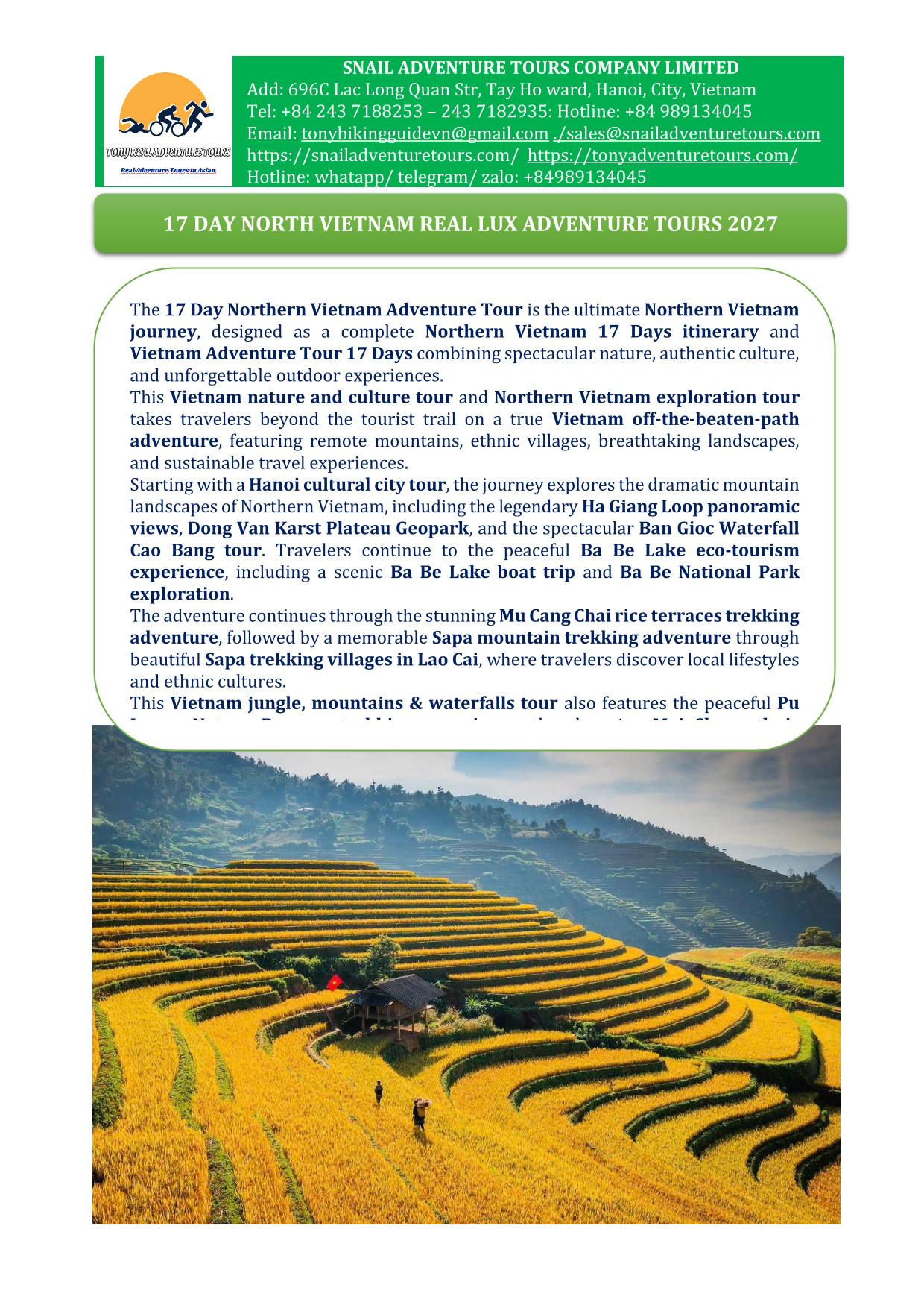17 DAY NORTHERN VIETNAM REAL LUX ADVENTURE PACKAGE HOLIDAY