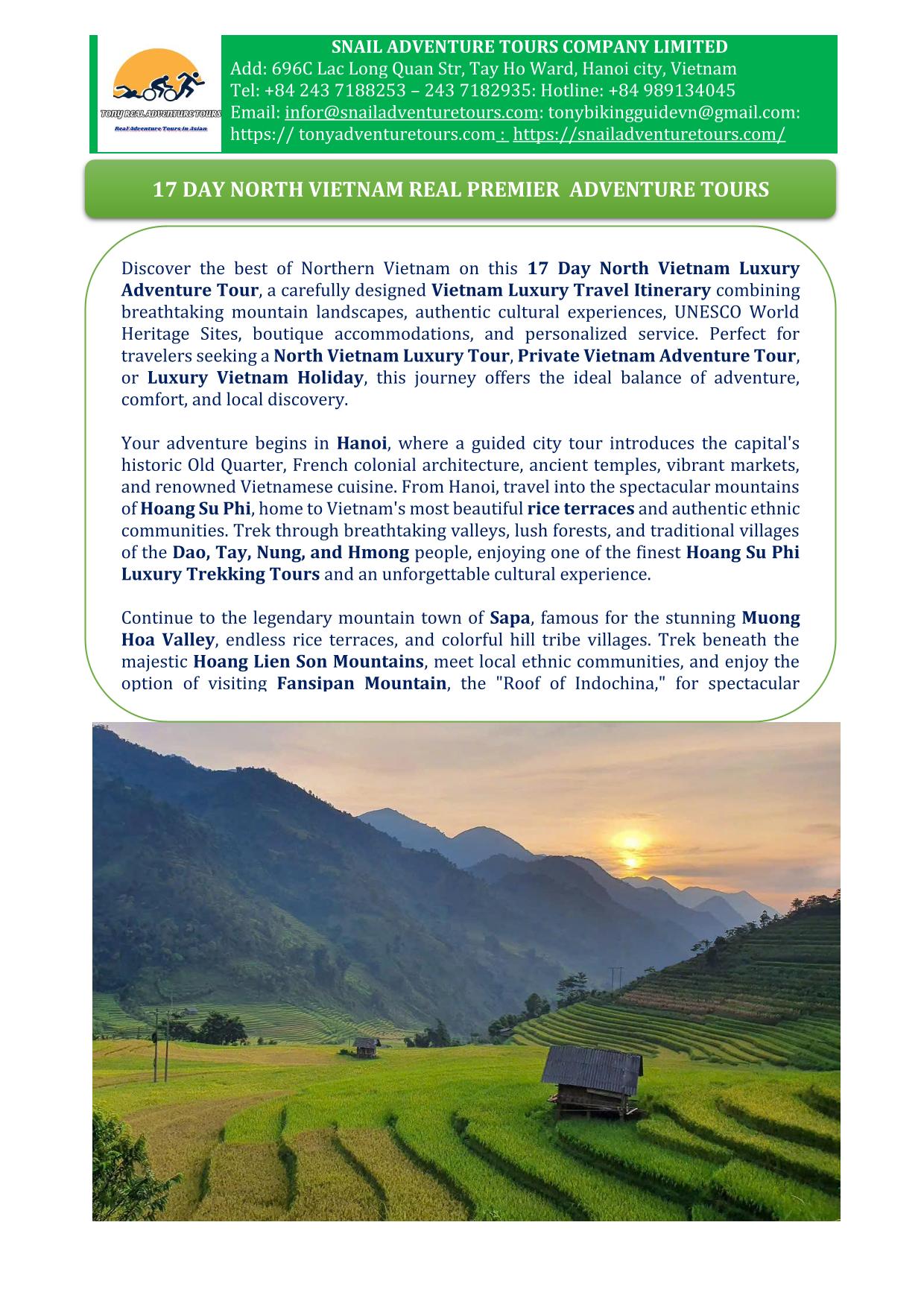 17 DAY INCREDIBLE NORTHERN VIETNAM REAL LUX ADVENTURE HOLIDAY