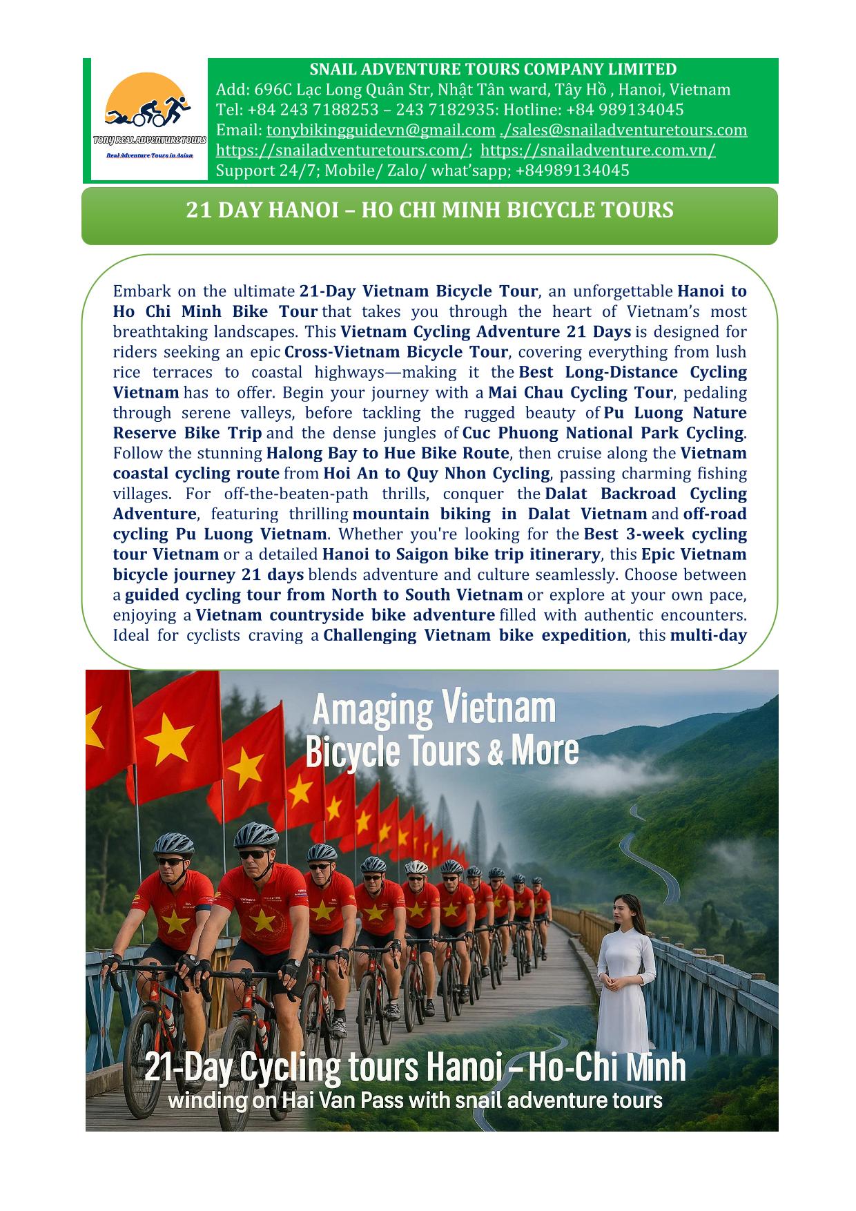 21 DAY EPIC HANOI - HO CHI MINH ( SAI GON) BICYCLE TOUR