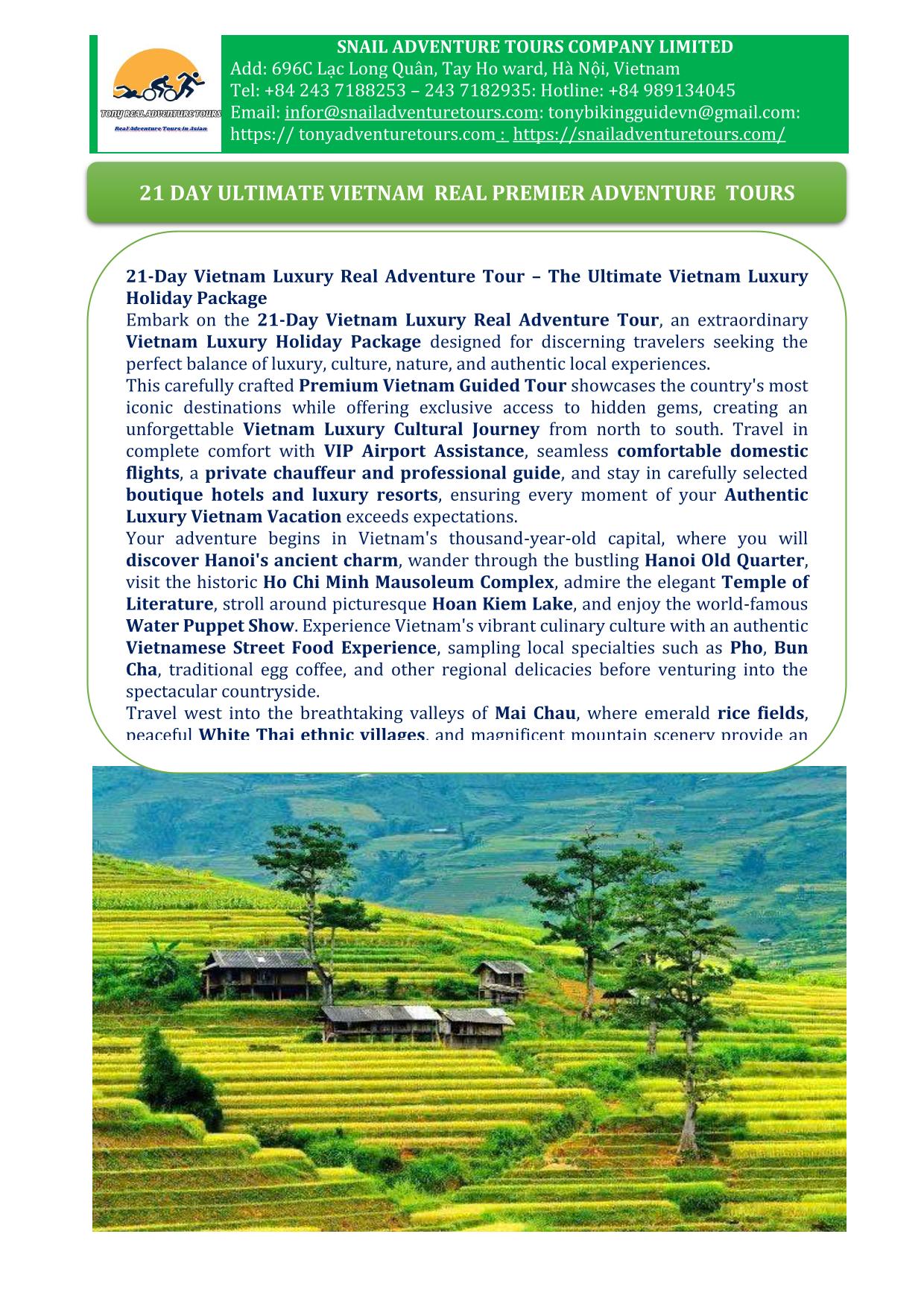 21 DAY ULTIMATE VIETNAM REAL PREMIER MULTI ADVENTURE PACKAGE HOLIDAY