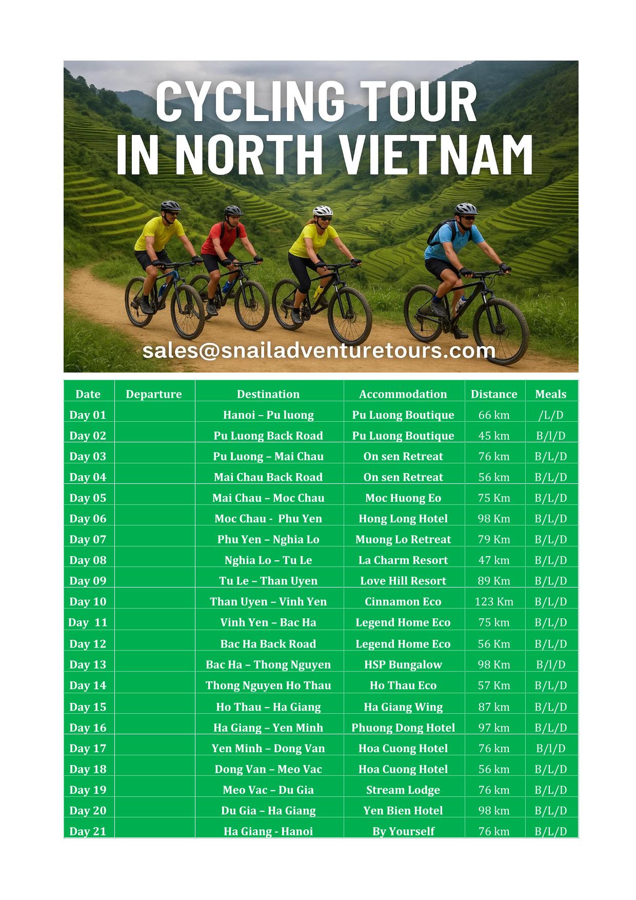 21 DAY VIETNAM BIKE TOURS IN NORTHERN LOOP