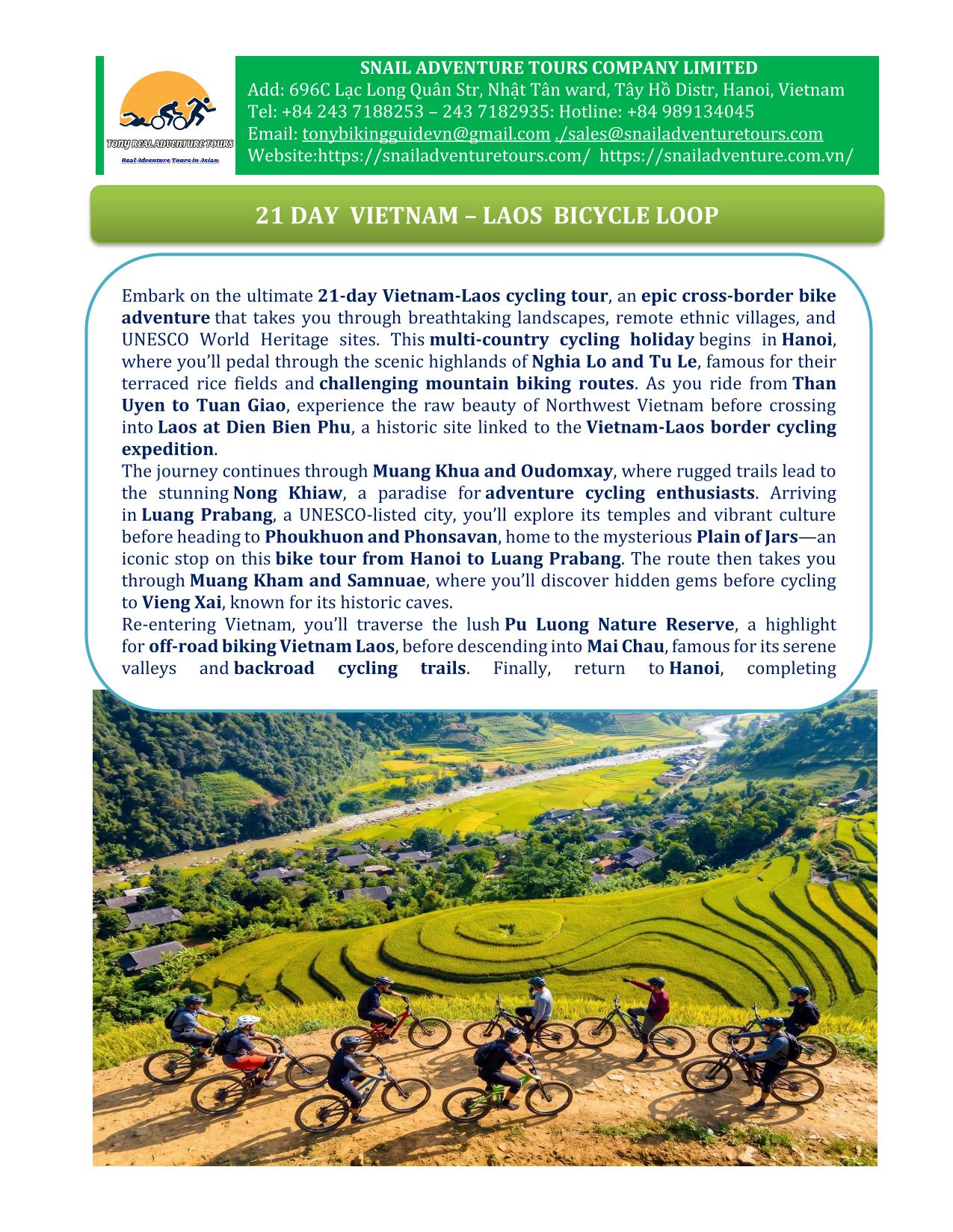 21 DAY VIETNAM - BICYCLE LOOP | EPIC HANOI-LUANG PRABANG ADVENTURE