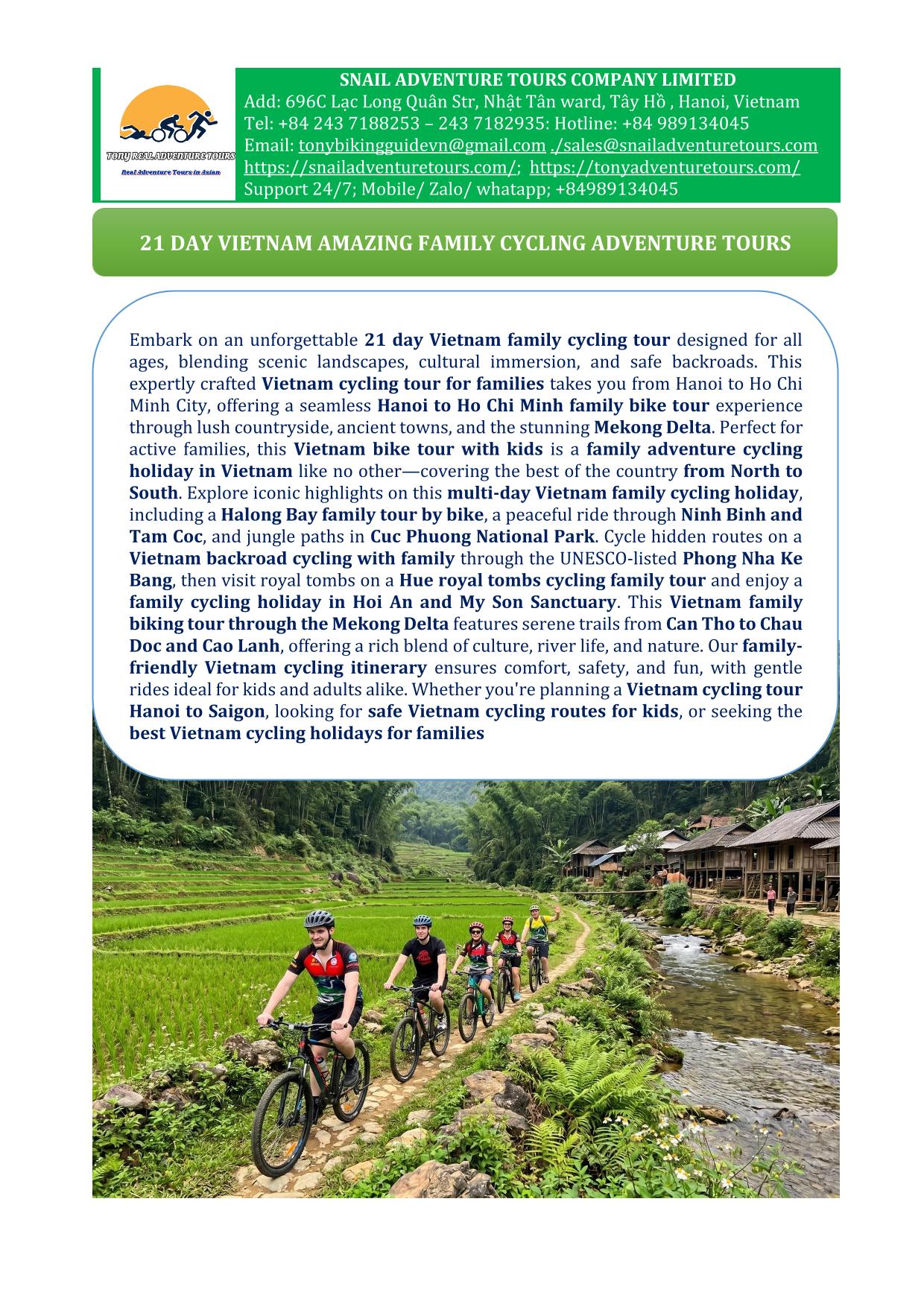 21 VIETNAM FAMILY CYCLING TOURS | HANOI-HO CHI MINH &MEKONG DELTA