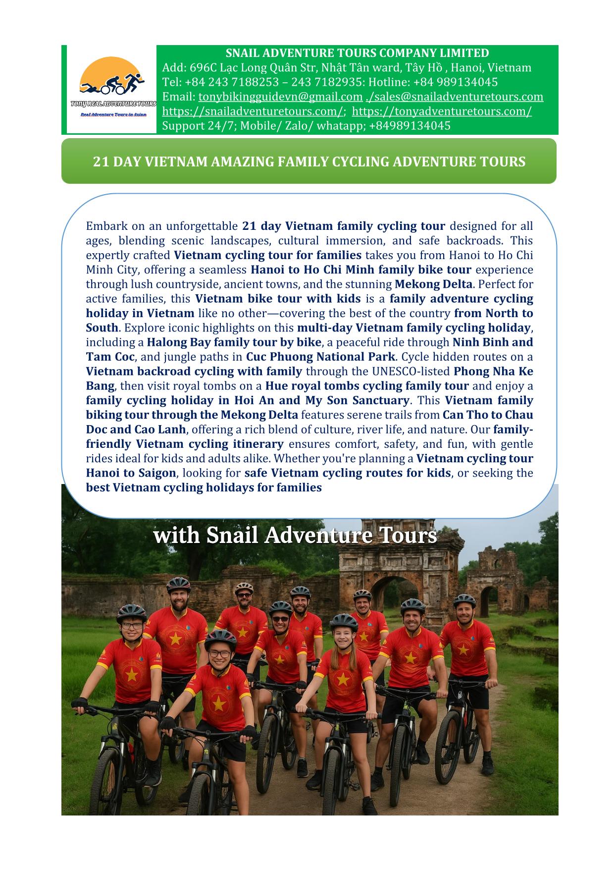 21 VIETNAM FAMILY CYCLING TOURS | HANOI-HO CHI MINH &MEKONG DELTA