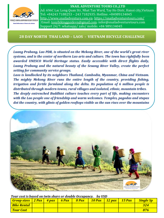 28 DAY NORTH THAILAND - THROUGH LAOS - NORTH VIETNAM BICYCLE JOURNEY