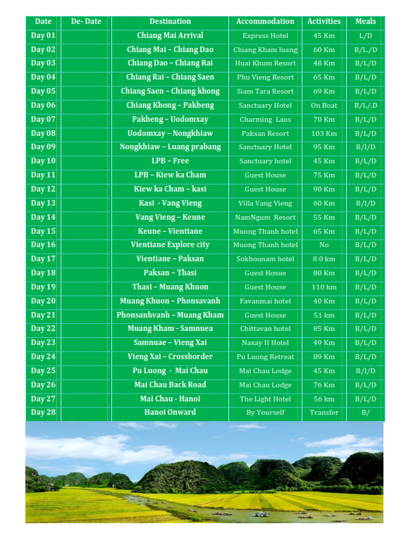 28 DAY NORTH THAILAND - THROUGH LAOS - NORTH VIETNAM BICYCLE JOURNEY