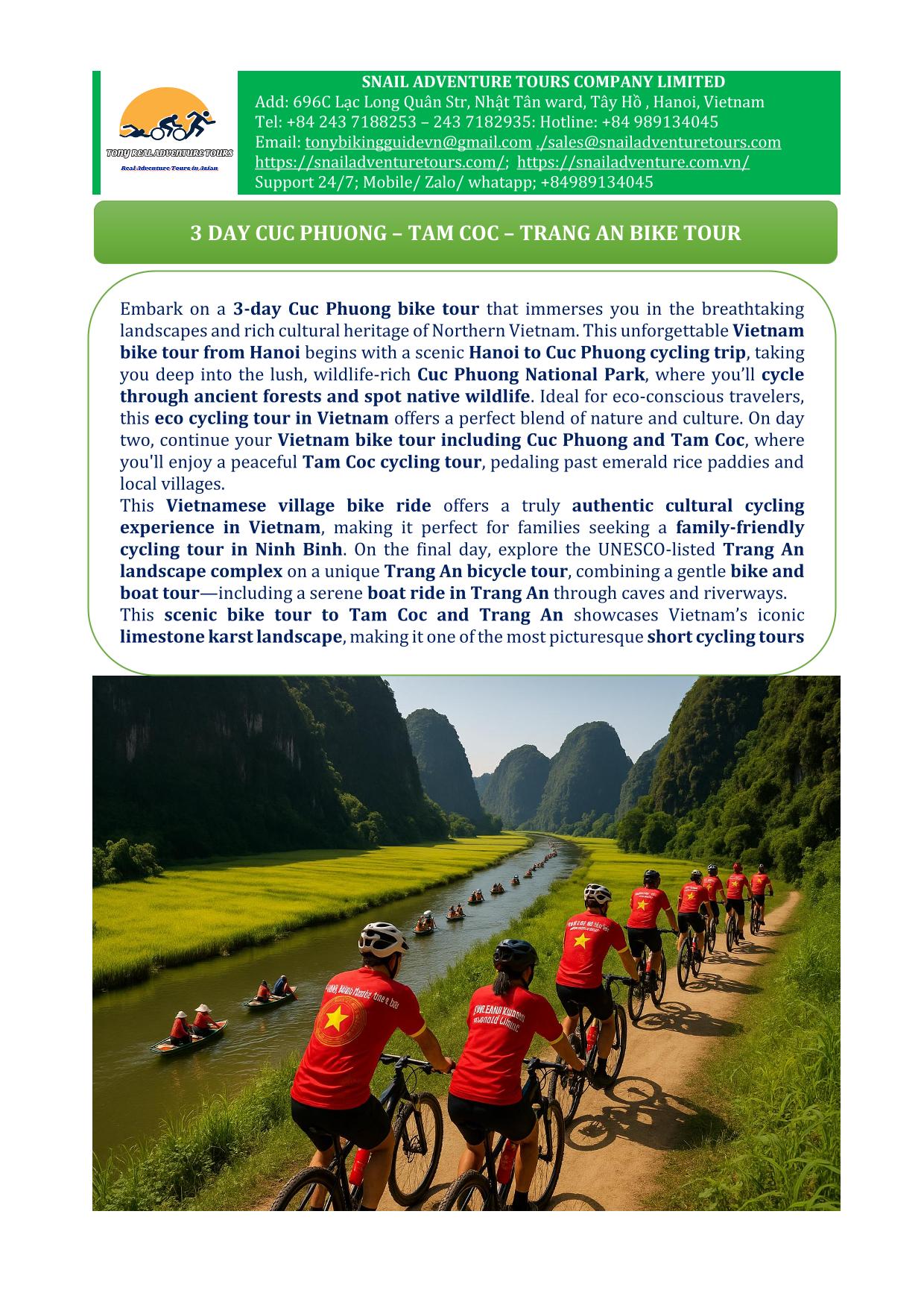 3 DAY CUC PHUONG - TAM COC - TRANG AN BICYCLE TOURS