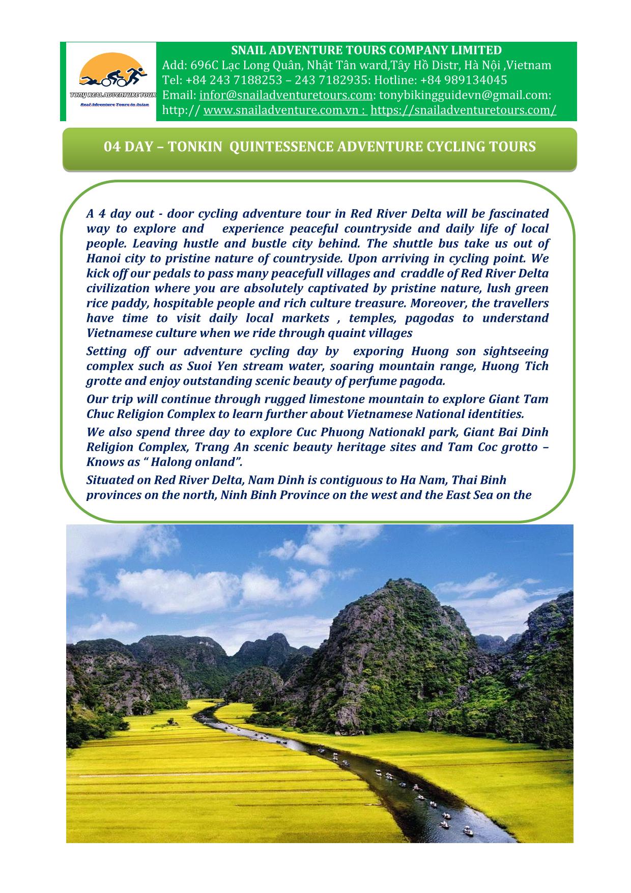 4 DAY TONKIN QUINTESSENCE ADVENTURE CYCLING TOURS