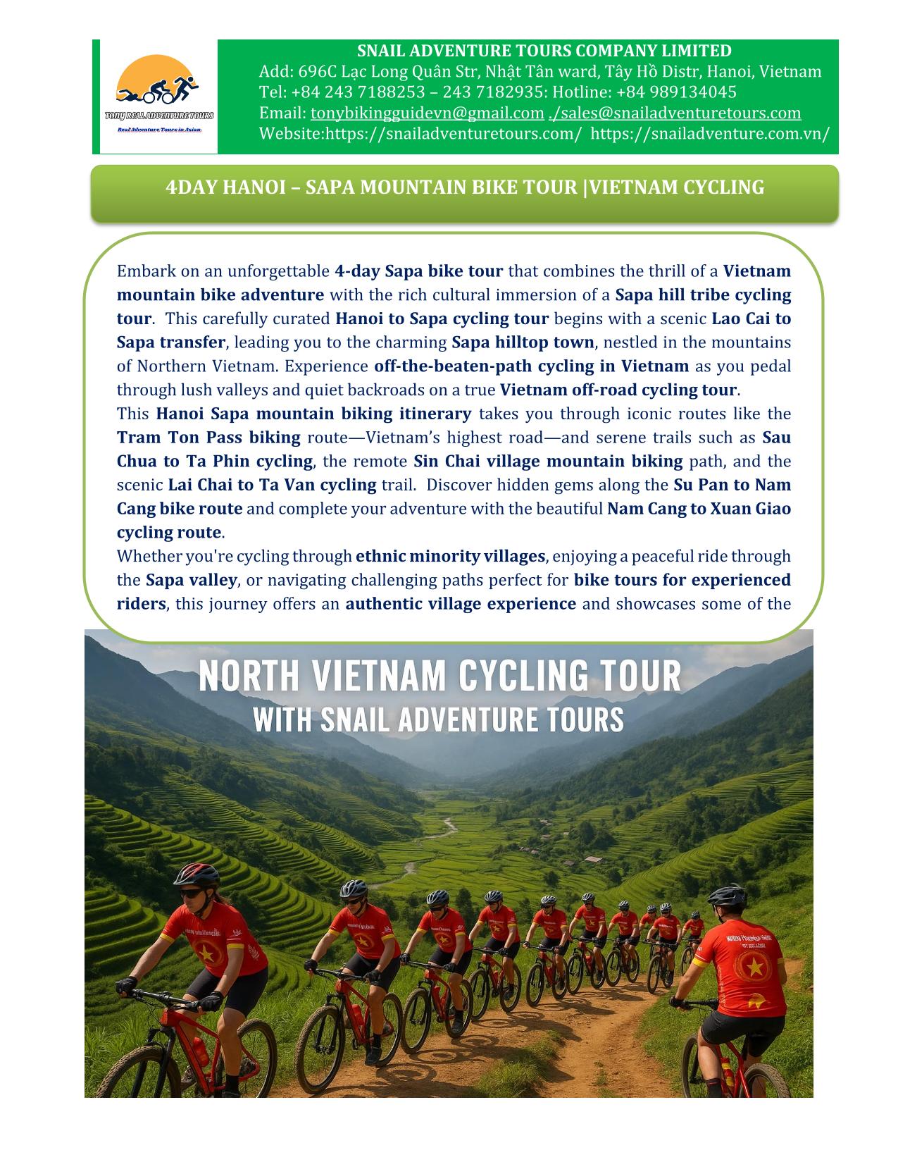 4 DAY - HANOI - SAPA MOUNTAIN BIKE TOUR | VIETNAM CYCLING ADVENTURE