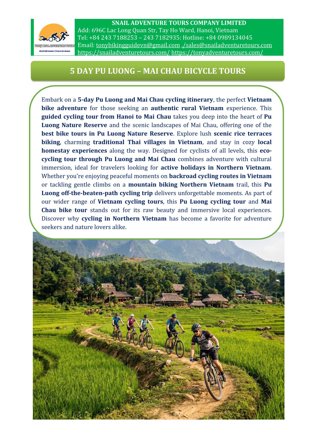 5 DAY VIETNAM CYCLING TOUR | HANOI - MAI CHAU VIA PU LUONG