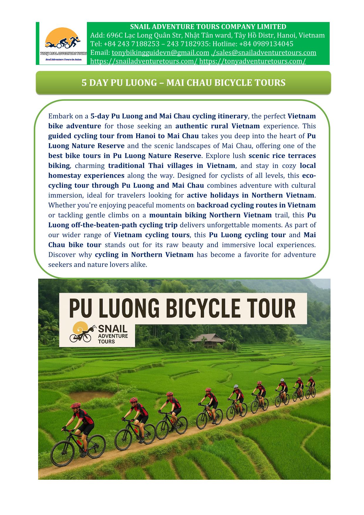 5 DAY PU LUONG - MAI CHAU BICYCLE TOURS